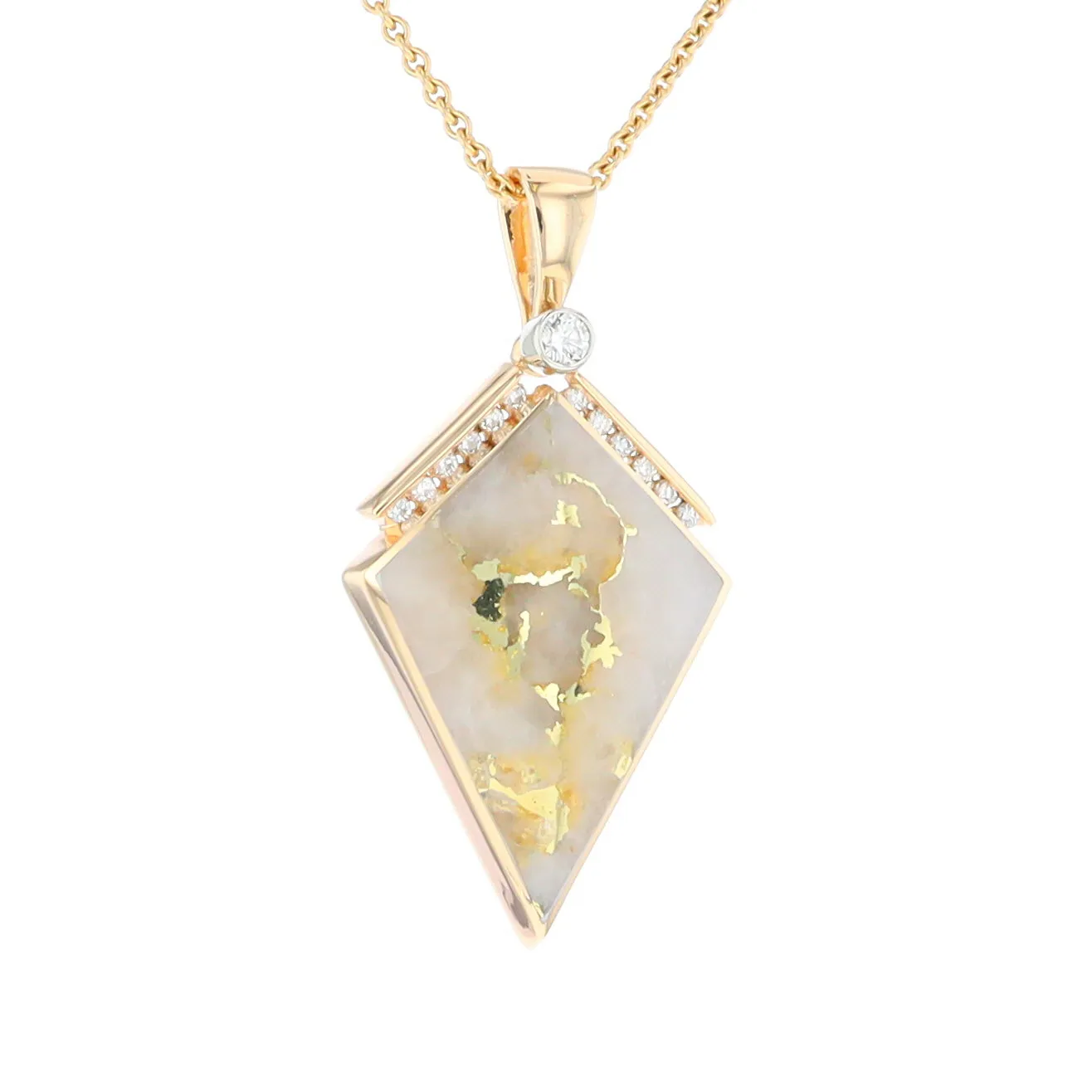 Gold Quartz Necklace Kite Shape Inlaid Pendant with .27ctw Diamonds