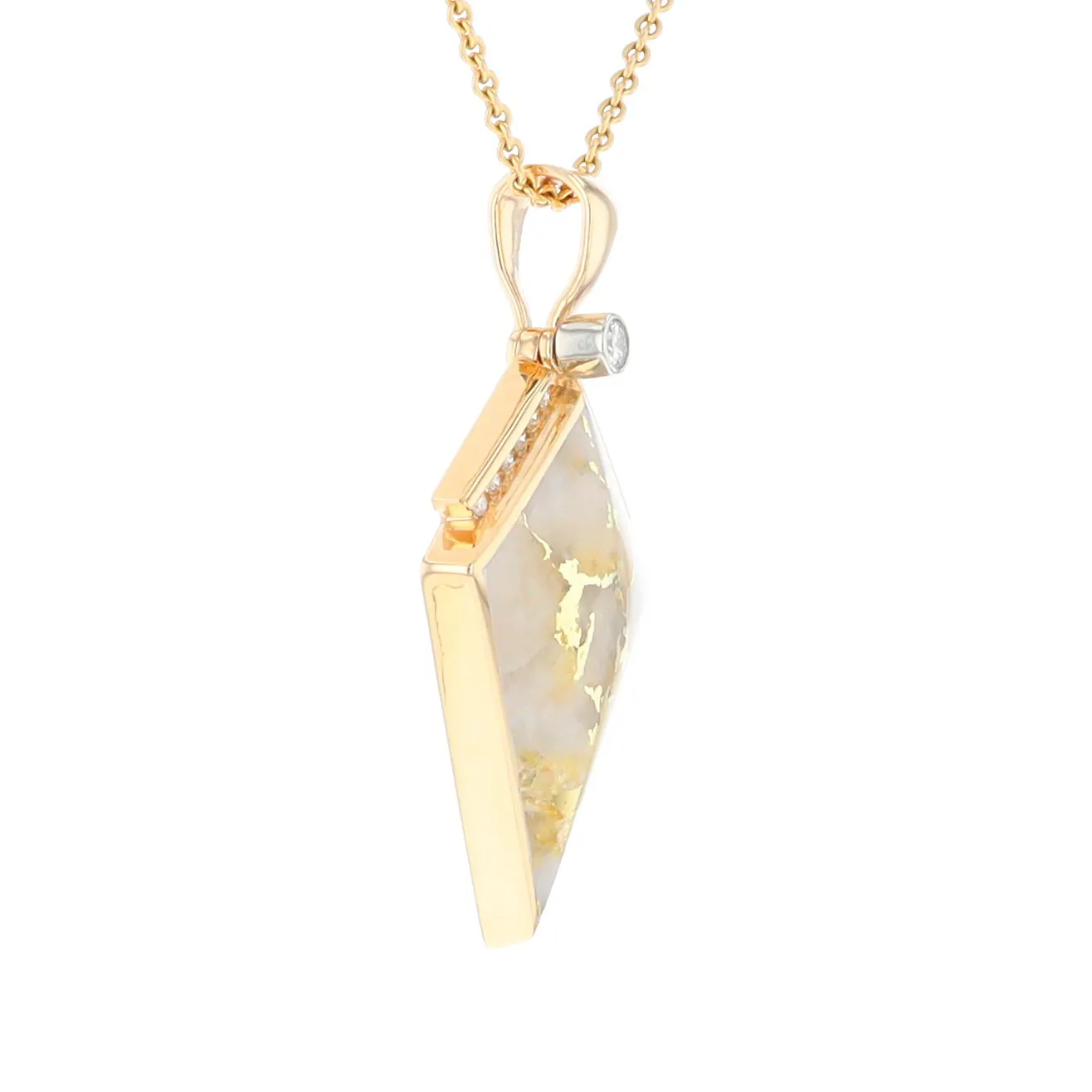Gold Quartz Necklace Kite Shape Inlaid Pendant with .27ctw Diamonds