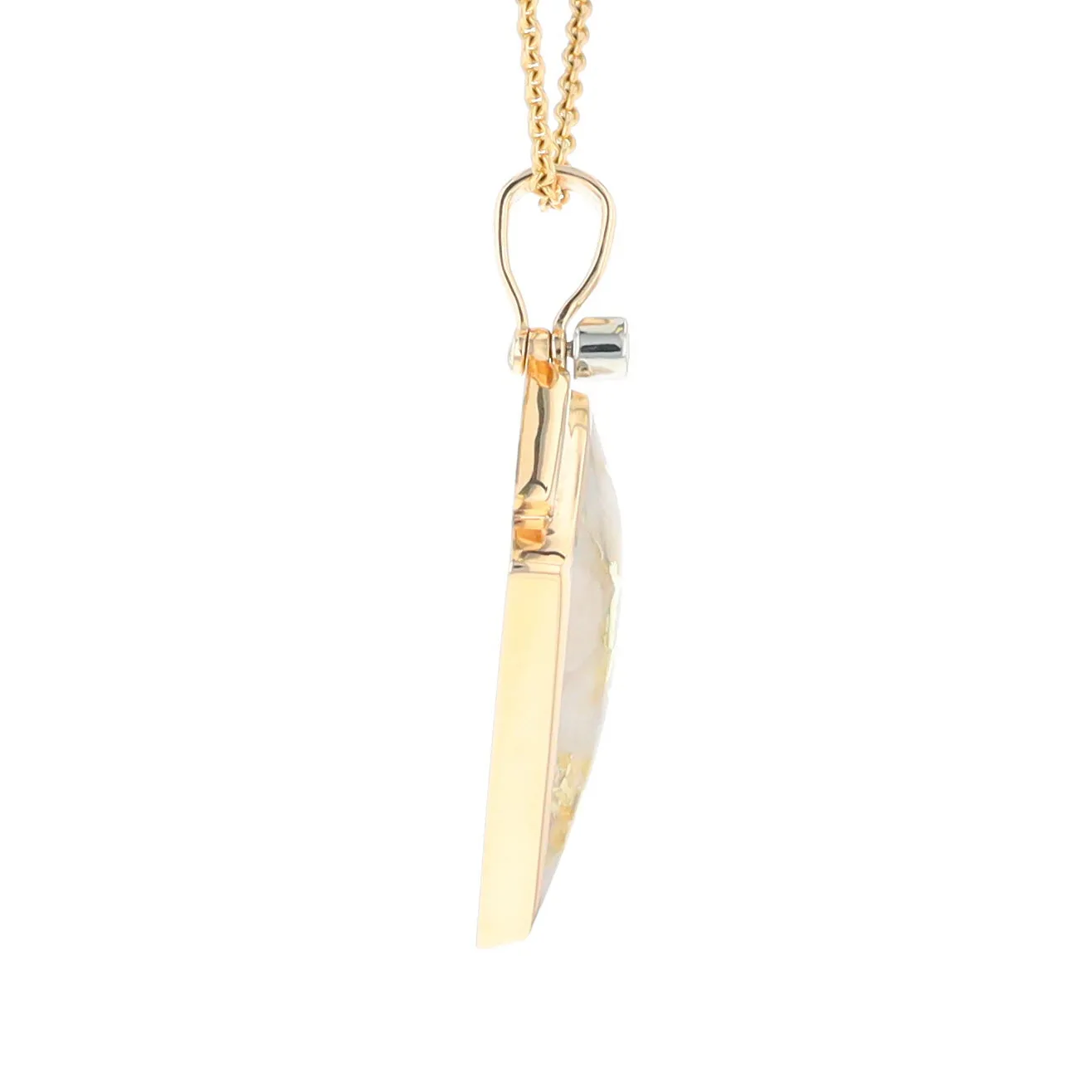 Gold Quartz Necklace Kite Shape Inlaid Pendant with .27ctw Diamonds