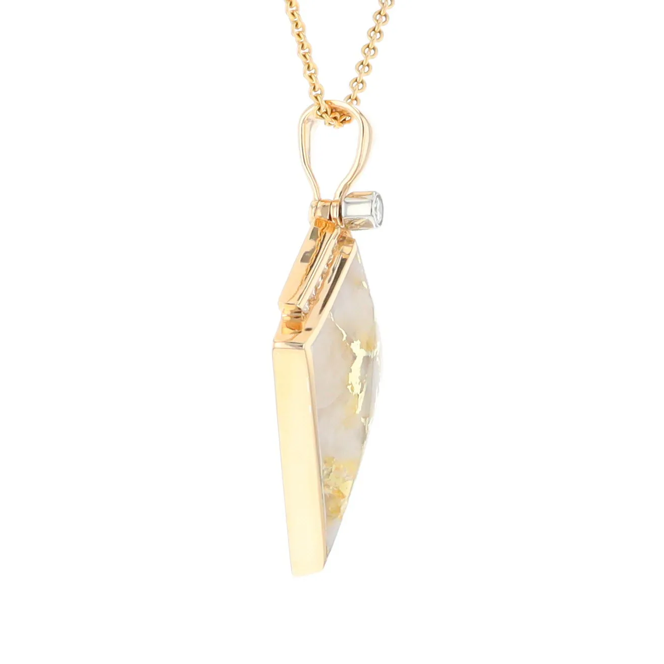 Gold Quartz Necklace Kite Shape Inlaid Pendant with .27ctw Diamonds