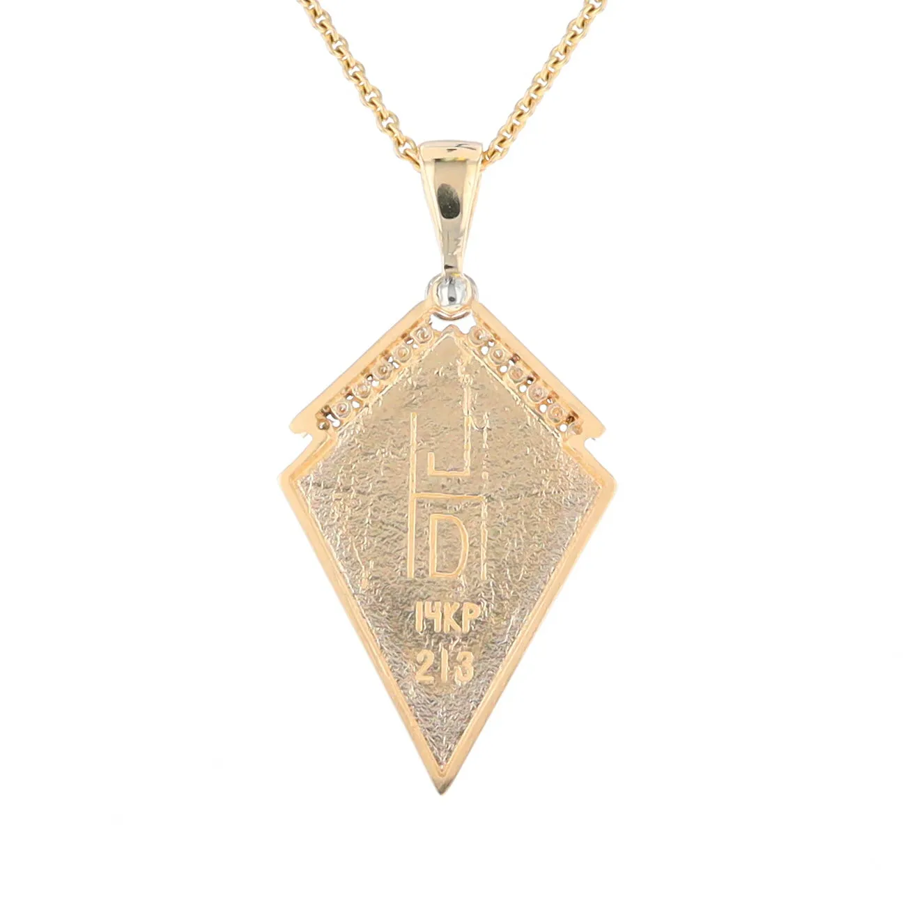 Gold Quartz Necklace Kite Shape Inlaid Pendant with .27ctw Diamonds