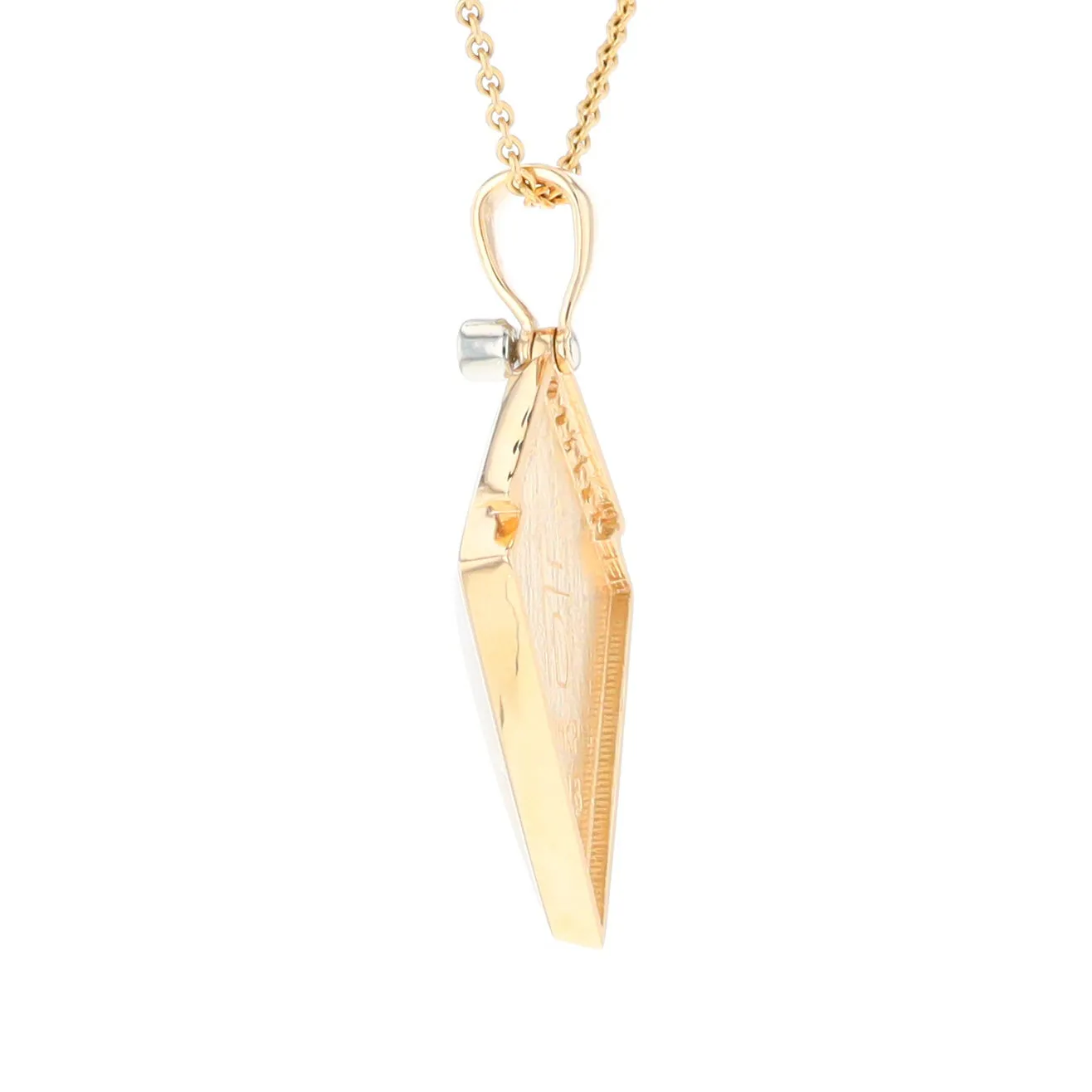 Gold Quartz Necklace Kite Shape Inlaid Pendant with .27ctw Diamonds