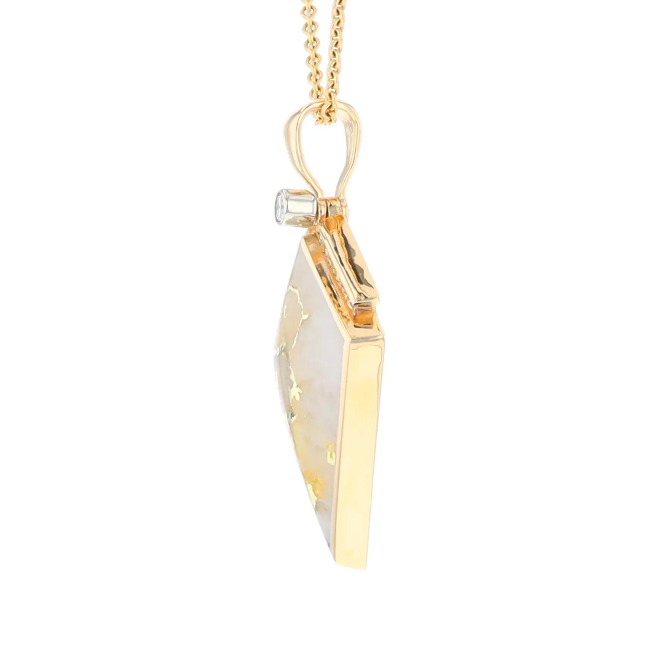 Gold Quartz Necklace Kite Shape Inlaid Pendant with .27ctw Diamonds