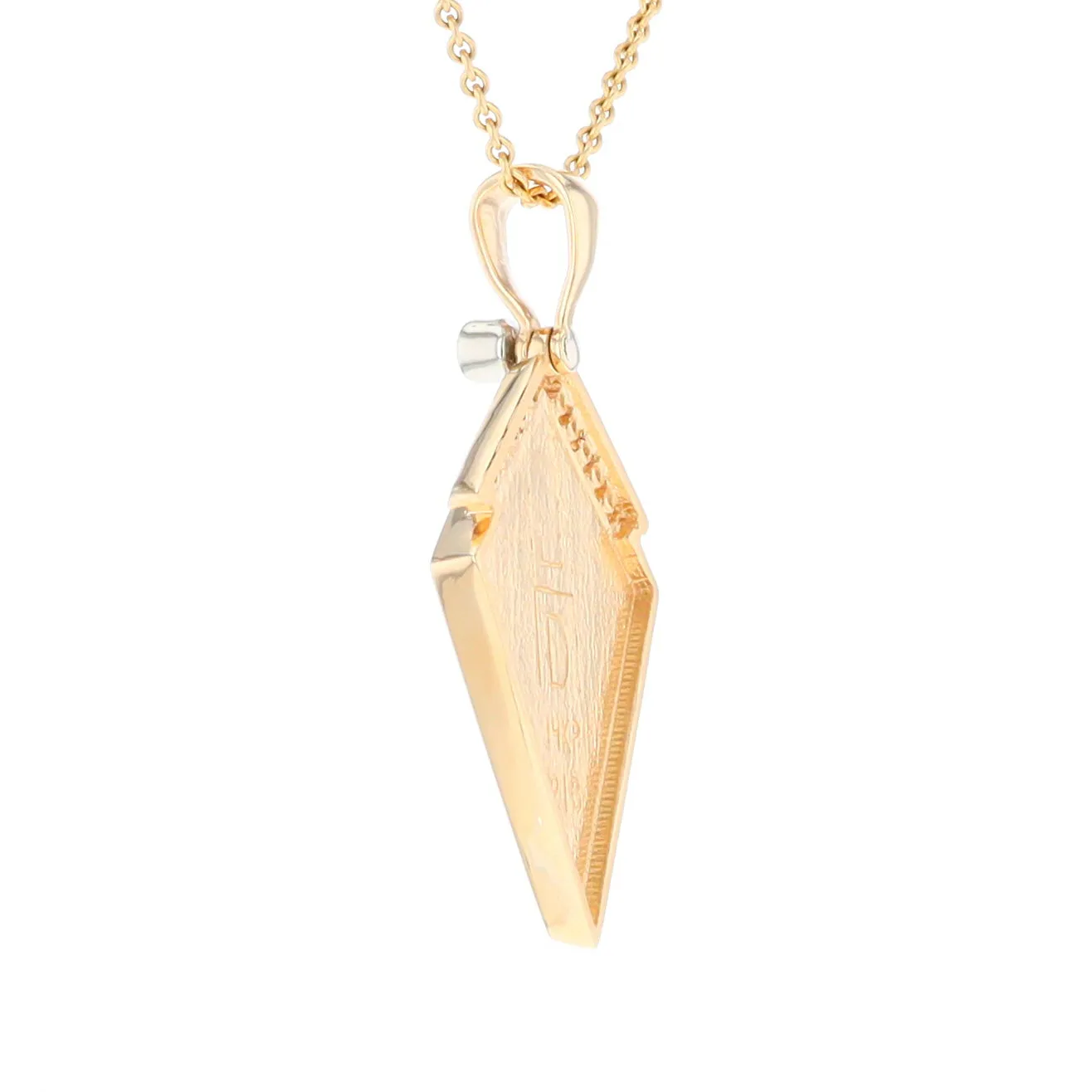 Gold Quartz Necklace Kite Shape Inlaid Pendant with .27ctw Diamonds