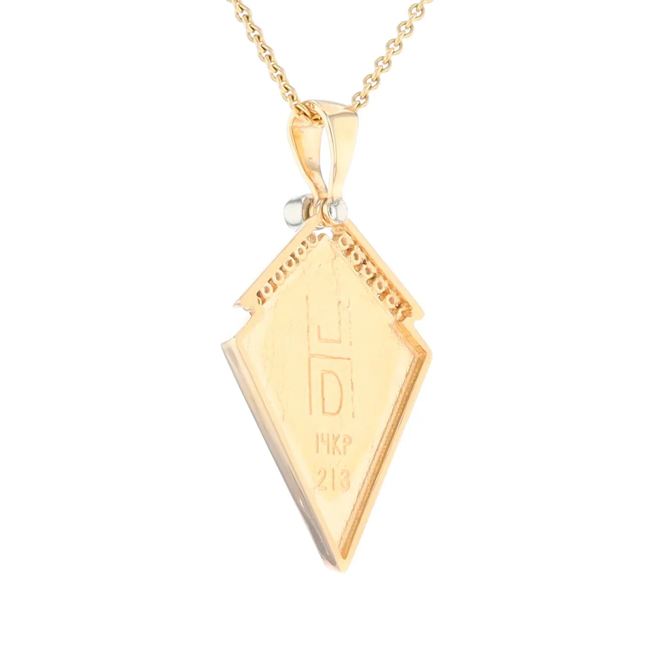 Gold Quartz Necklace Kite Shape Inlaid Pendant with .27ctw Diamonds