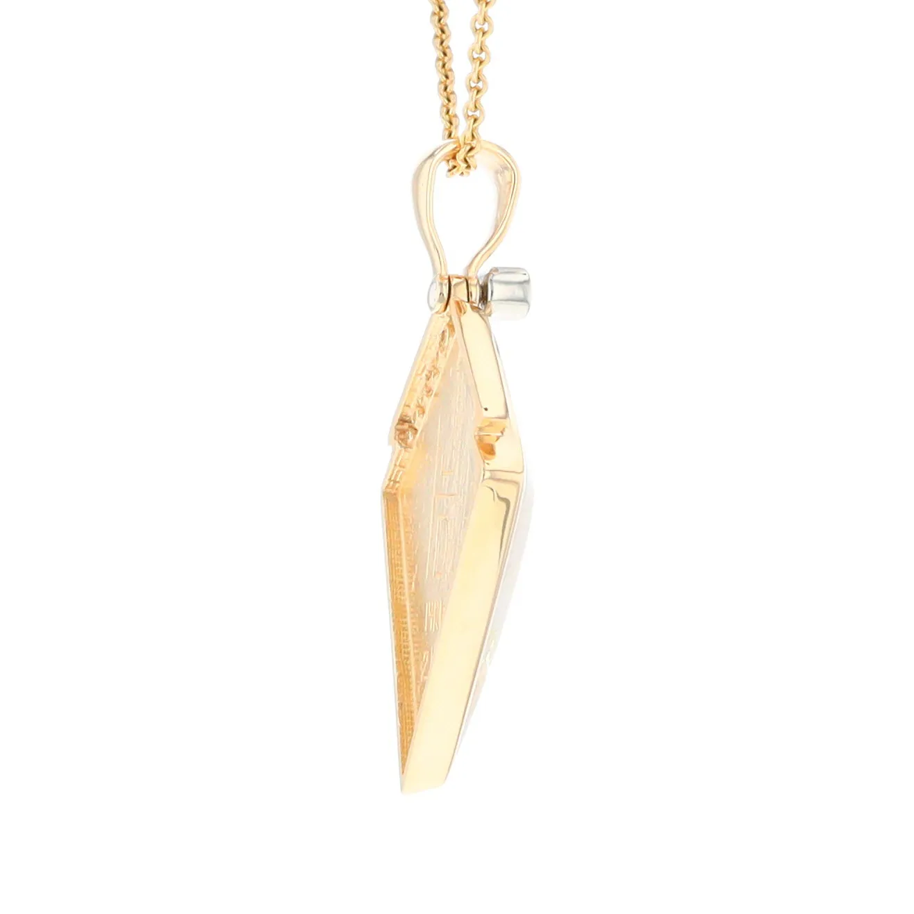 Gold Quartz Necklace Kite Shape Inlaid Pendant with .27ctw Diamonds