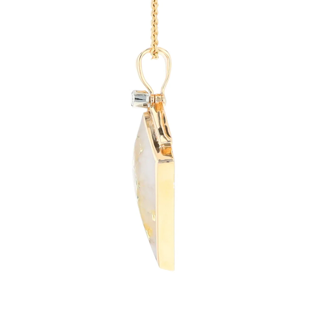 Gold Quartz Necklace Kite Shape Inlaid Pendant with .27ctw Diamonds