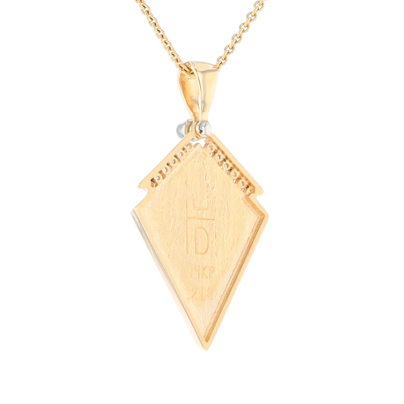 Gold Quartz Necklace Kite Shape Inlaid Pendant with .27ctw Diamonds