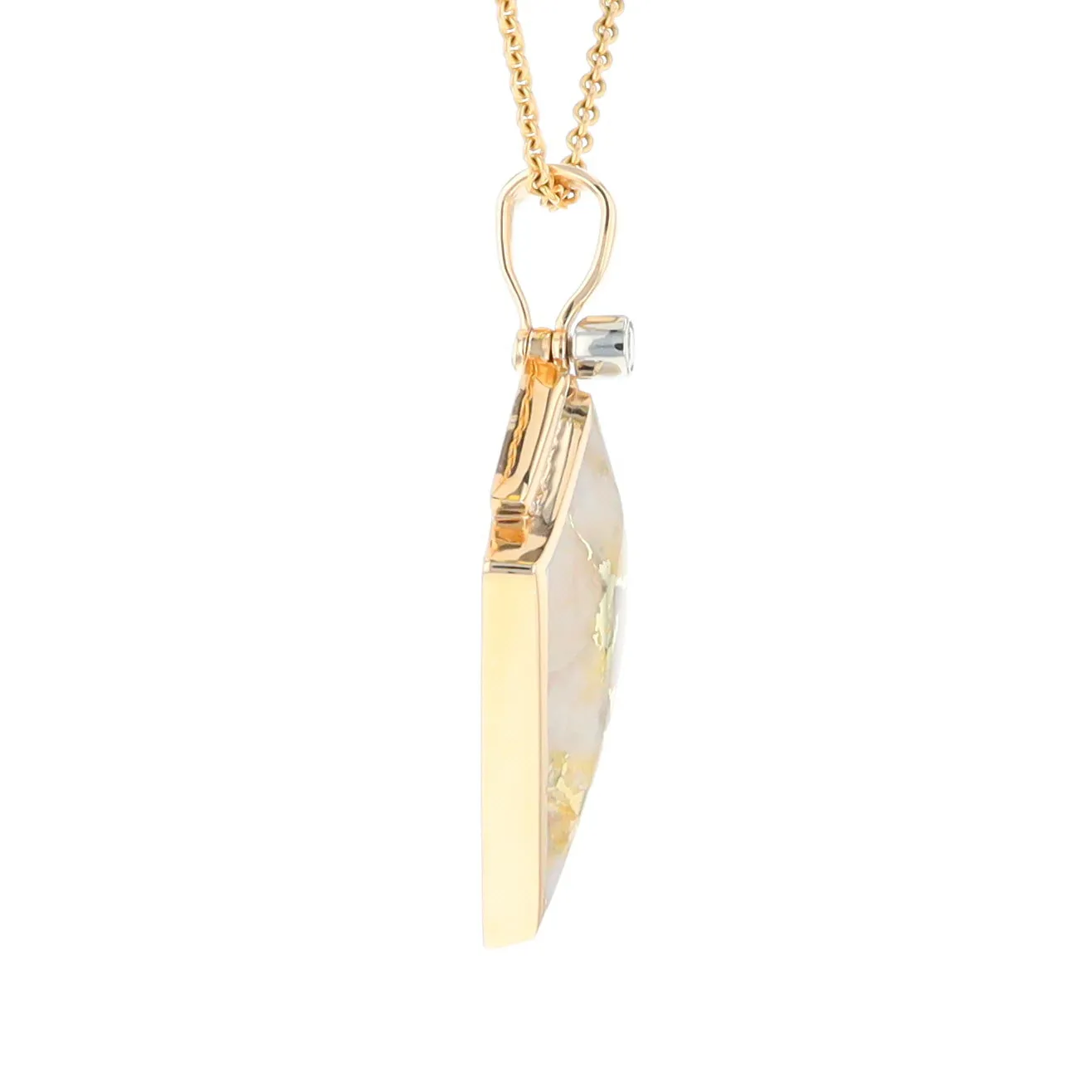 Gold Quartz Necklace Kite Shape Inlaid Pendant with .27ctw Diamonds