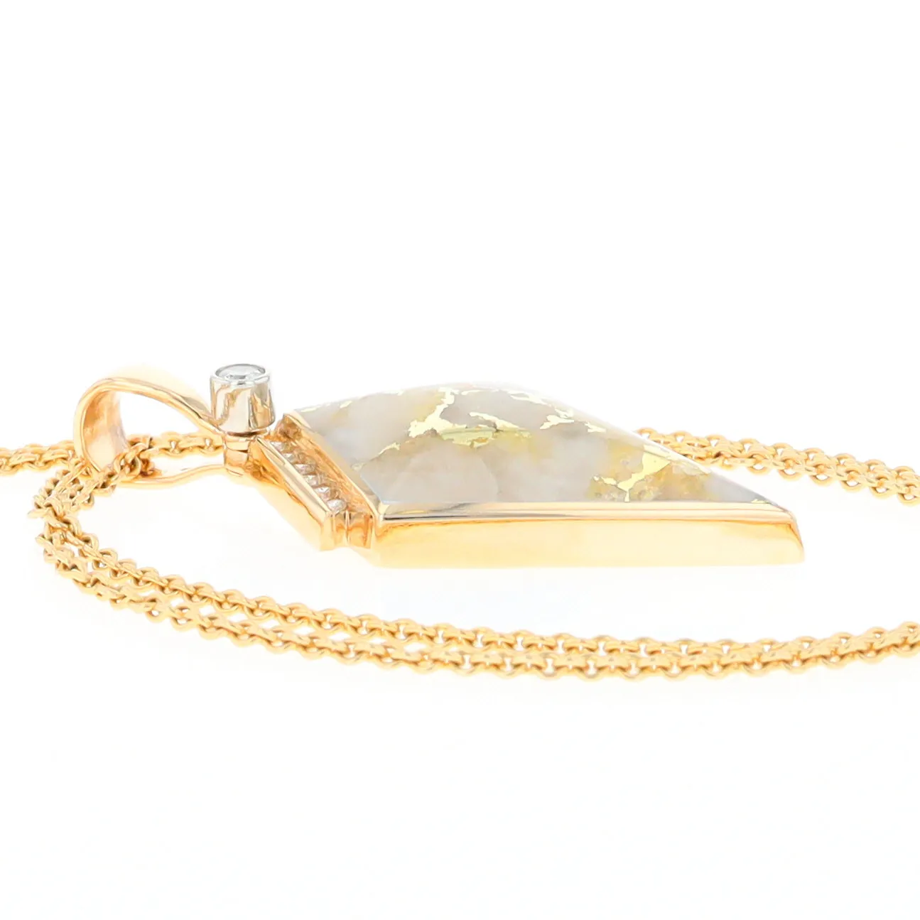 Gold Quartz Necklace Kite Shape Inlaid Pendant with .27ctw Diamonds