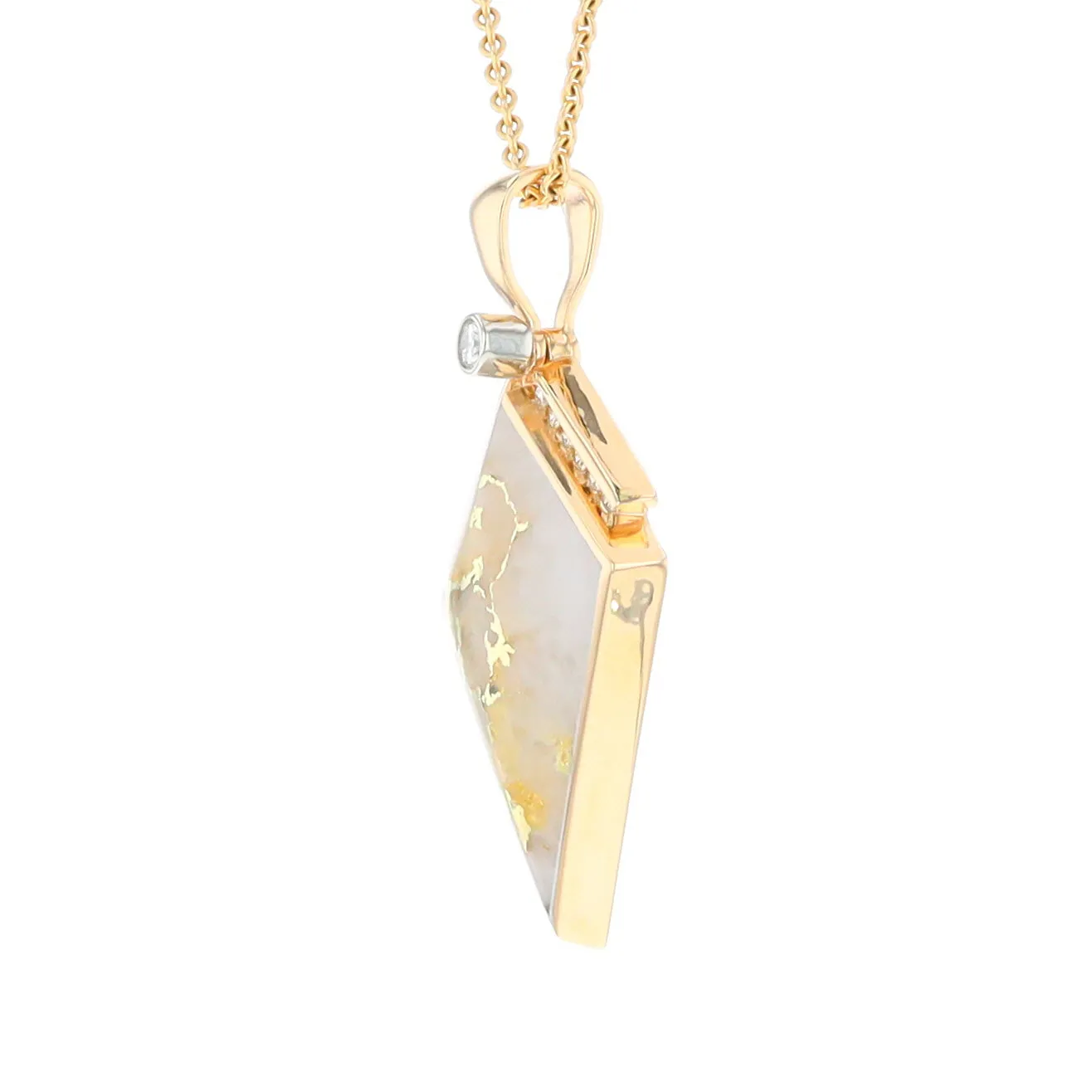 Gold Quartz Necklace Kite Shape Inlaid Pendant with .27ctw Diamonds