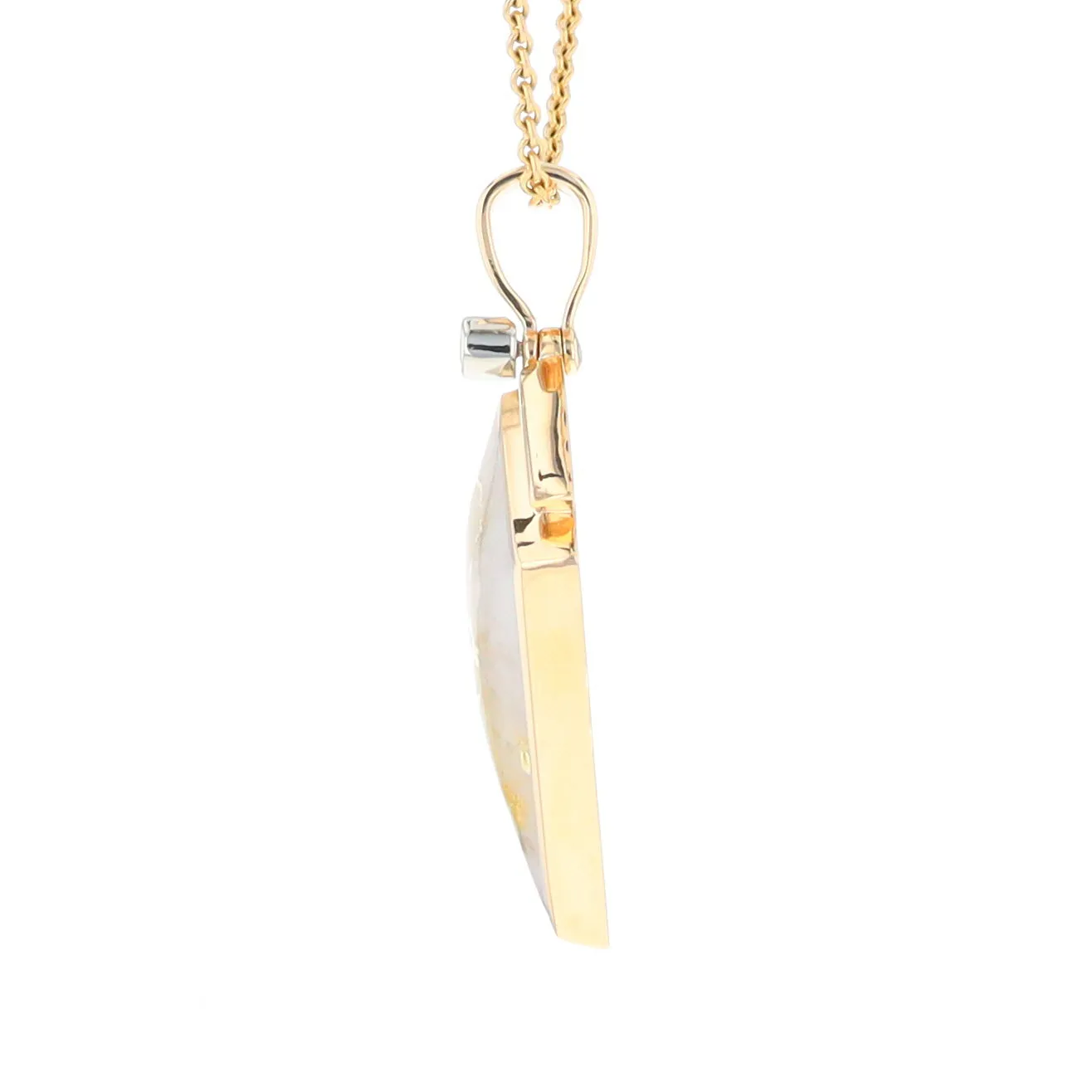 Gold Quartz Necklace Kite Shape Inlaid Pendant with .27ctw Diamonds