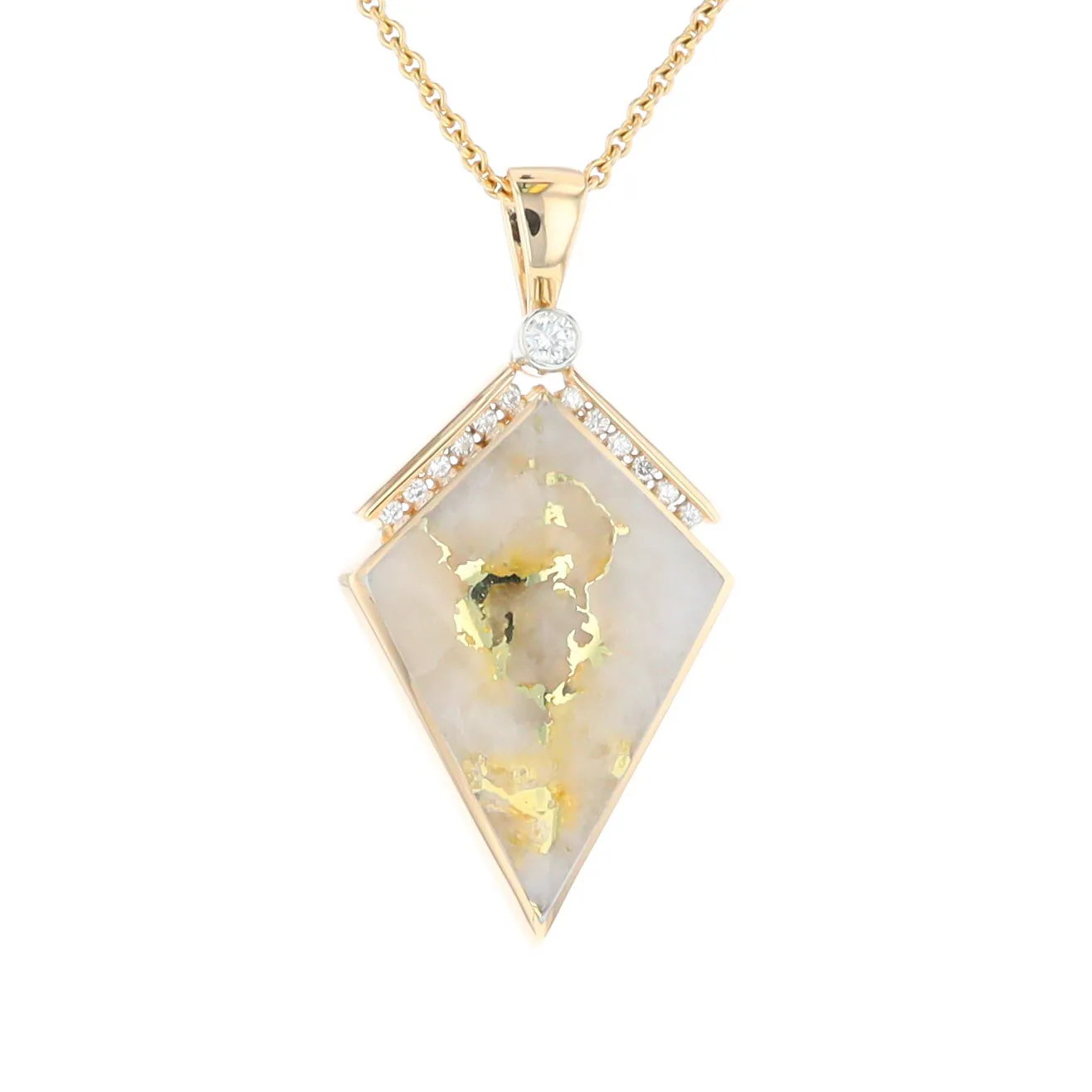 Gold Quartz Necklace Kite Shape Inlaid Pendant with .27ctw Diamonds