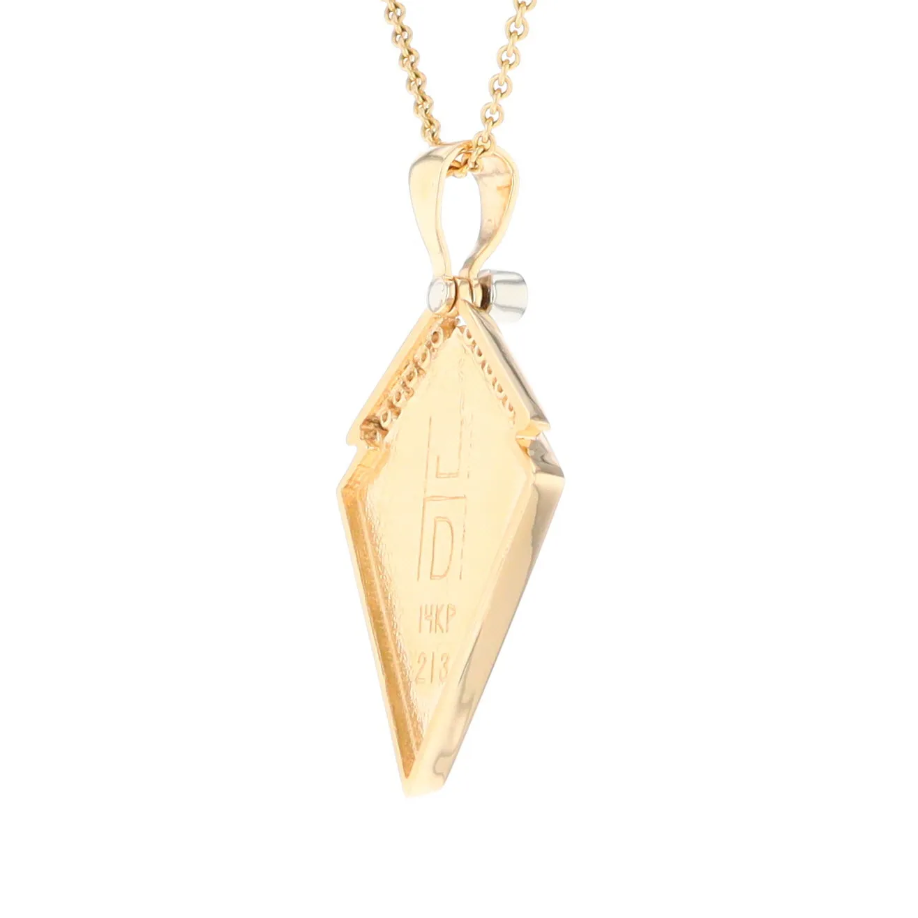 Gold Quartz Necklace Kite Shape Inlaid Pendant with .27ctw Diamonds