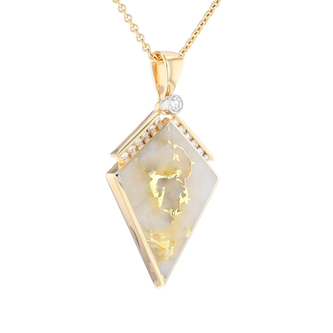 Gold Quartz Necklace Kite Shape Inlaid Pendant with .27ctw Diamonds