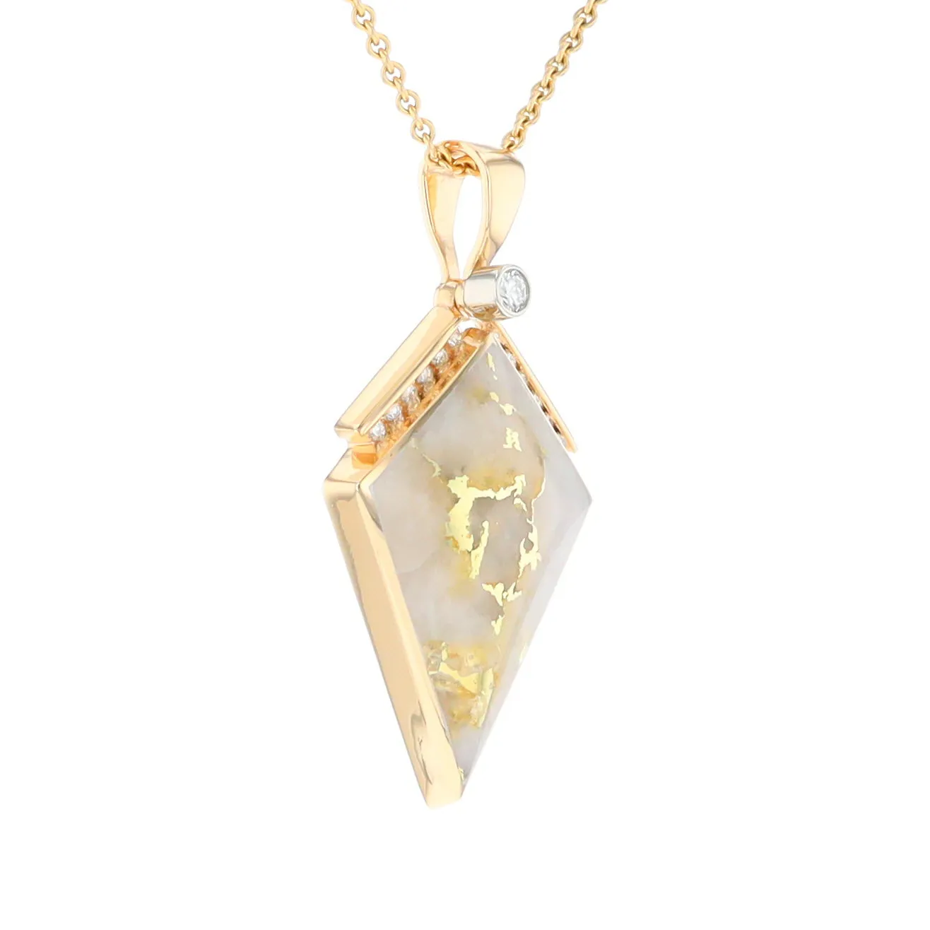 Gold Quartz Necklace Kite Shape Inlaid Pendant with .27ctw Diamonds