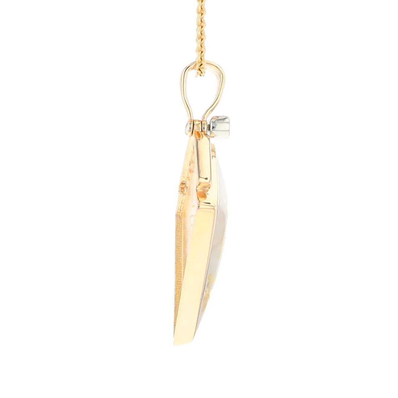 Gold Quartz Necklace Kite Shape Inlaid Pendant with .27ctw Diamonds