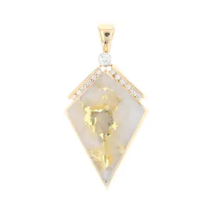 Gold Quartz Necklace Kite Shape Inlaid Pendant with .27ctw Diamonds