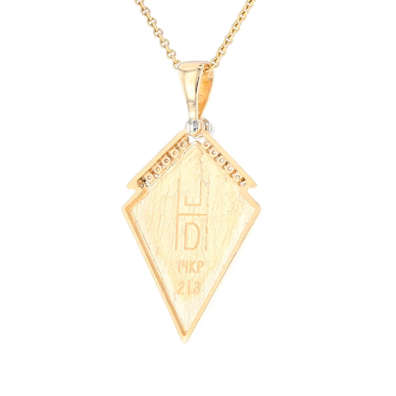 Gold Quartz Necklace Kite Shape Inlaid Pendant with .27ctw Diamonds