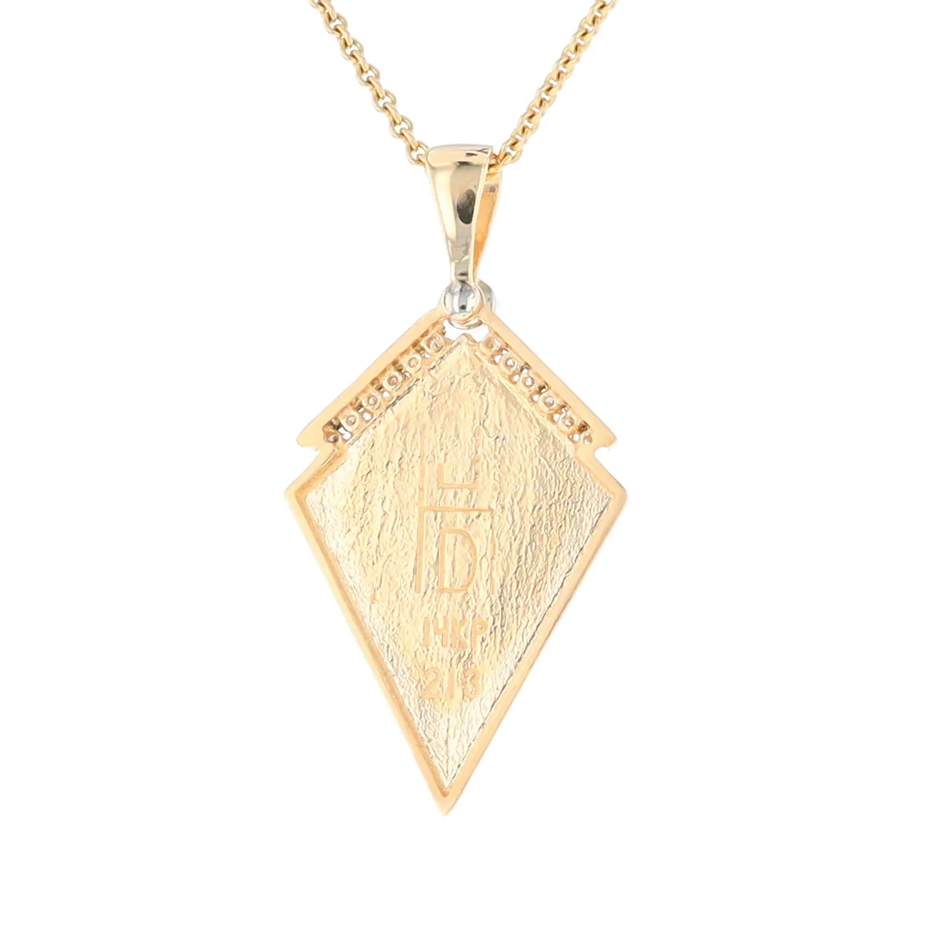 Gold Quartz Necklace Kite Shape Inlaid Pendant with .27ctw Diamonds