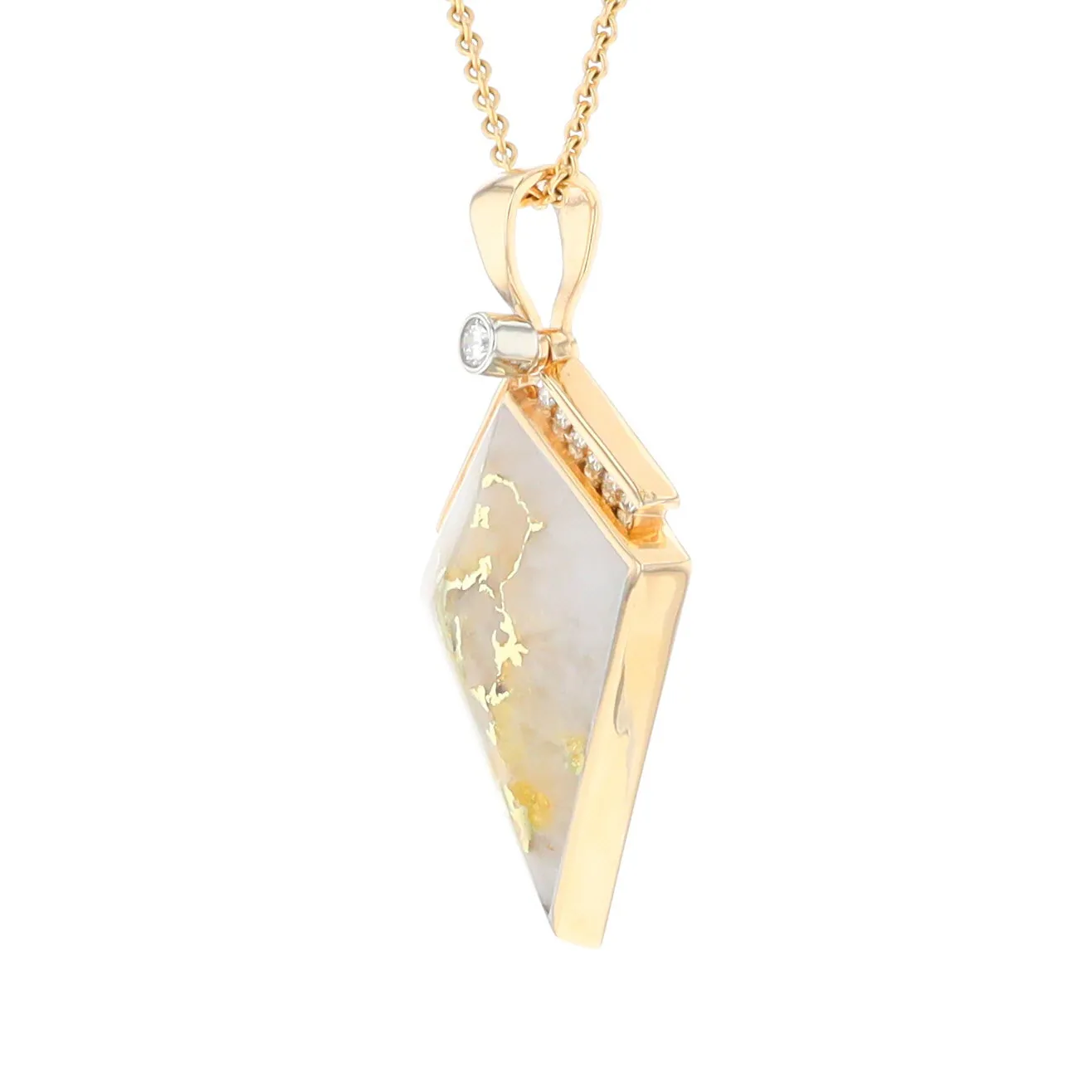 Gold Quartz Necklace Kite Shape Inlaid Pendant with .27ctw Diamonds