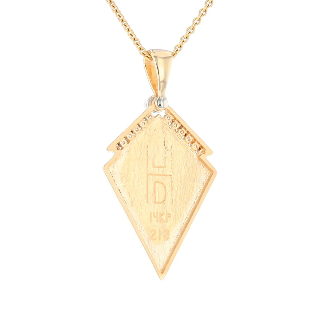 Gold Quartz Necklace Kite Shape Inlaid Pendant with .27ctw Diamonds