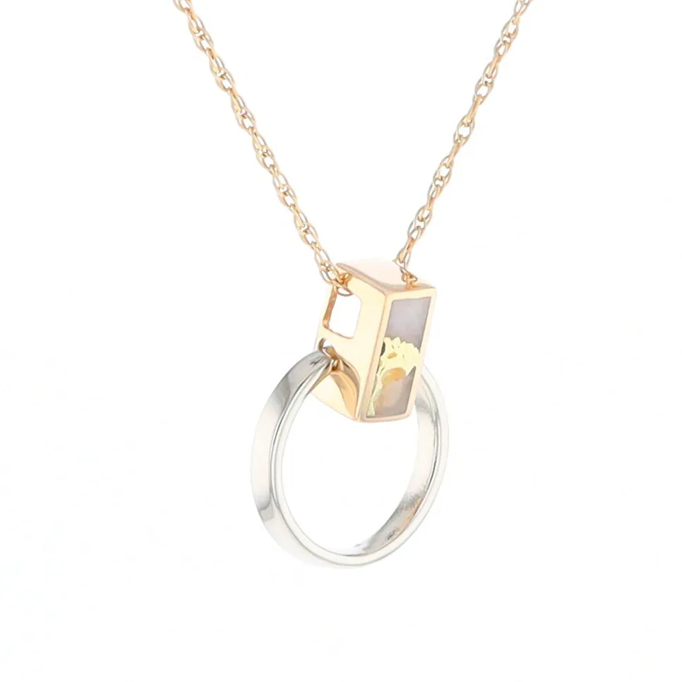 Gold Quartz Necklace Rectangle Inlaid Circle Knocker Design Pendant