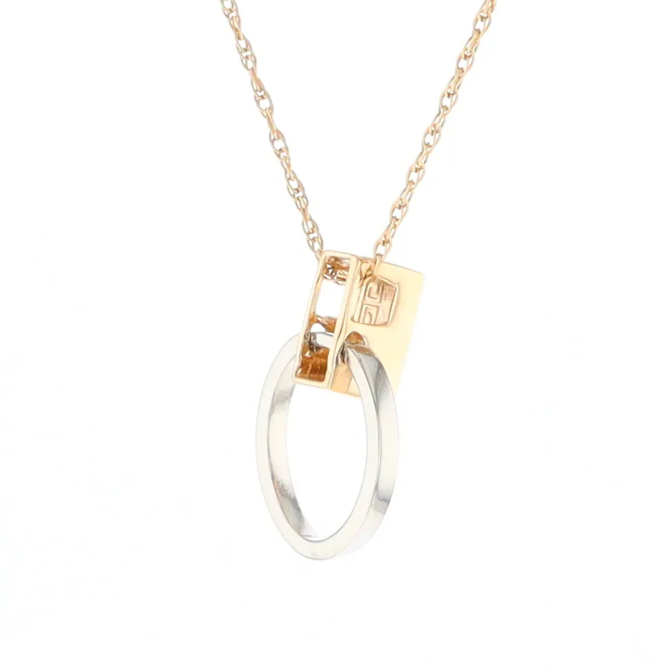 Gold Quartz Necklace Rectangle Inlaid Circle Knocker Design Pendant