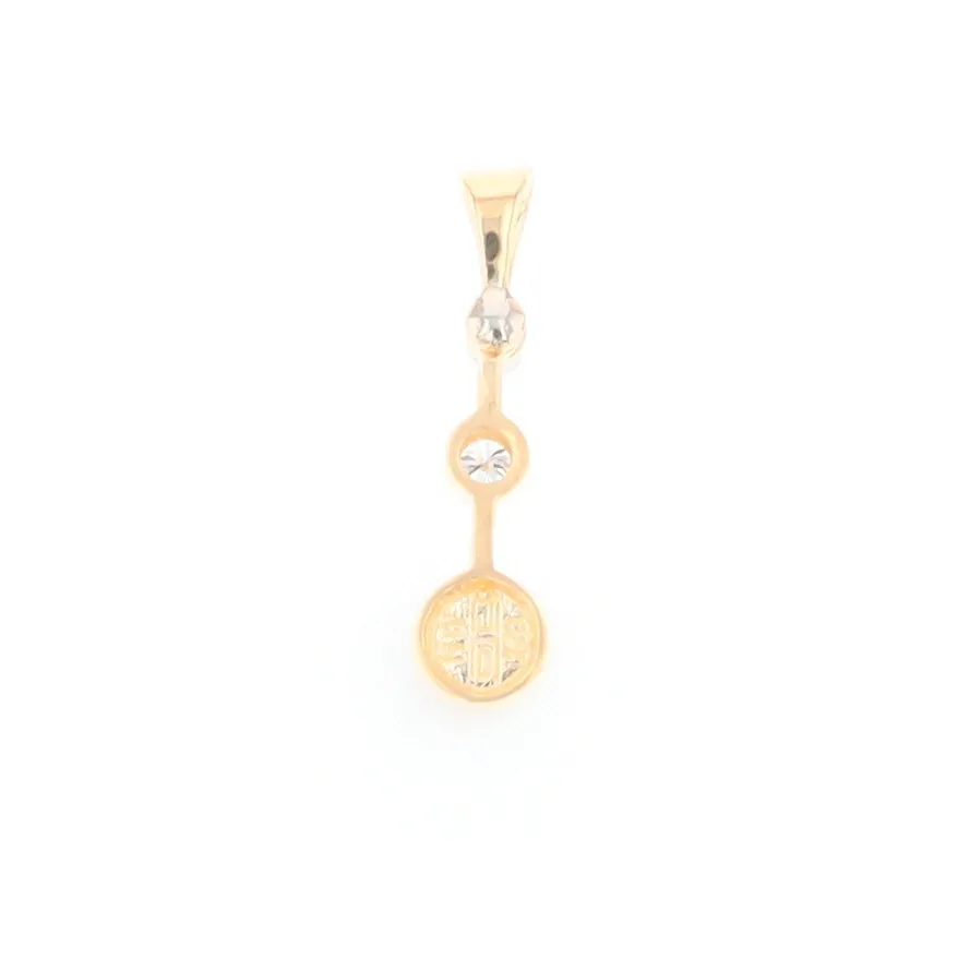 Gold Quartz Necklace Round Inlaid Design Pendant With .10ctw Round Diamond