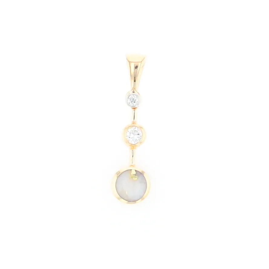 Gold Quartz Necklace Round Inlaid Design Pendant With .10ctw Round Diamond