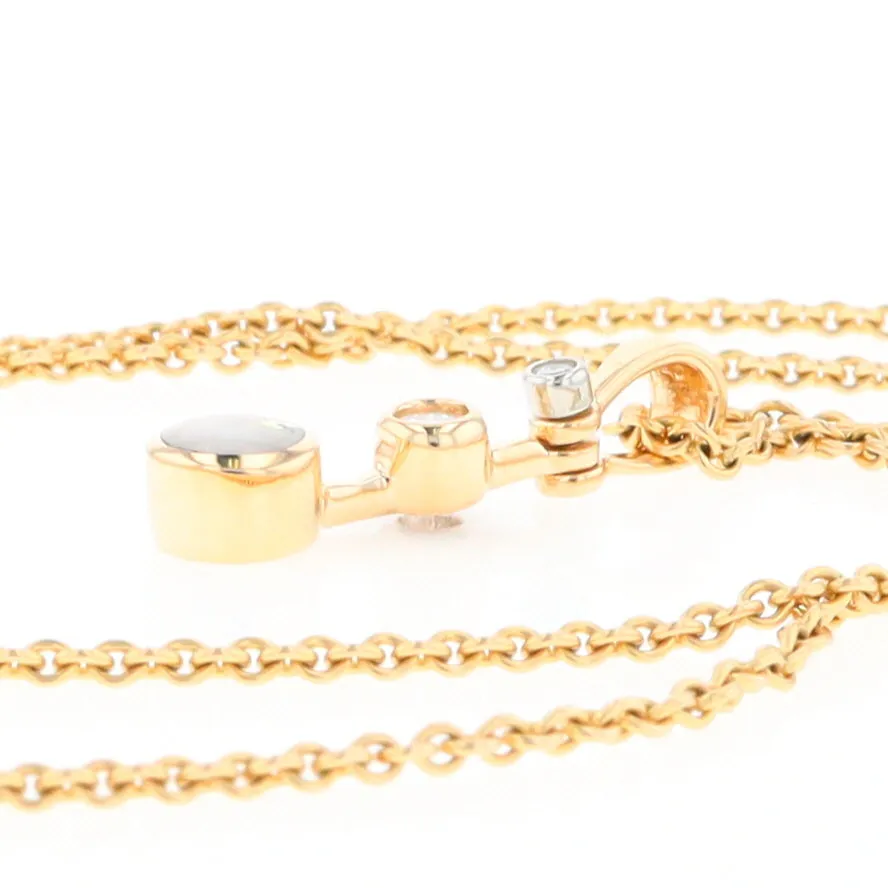 Gold Quartz Necklace Round Inlaid Design Pendant With .10ctw Round Diamond