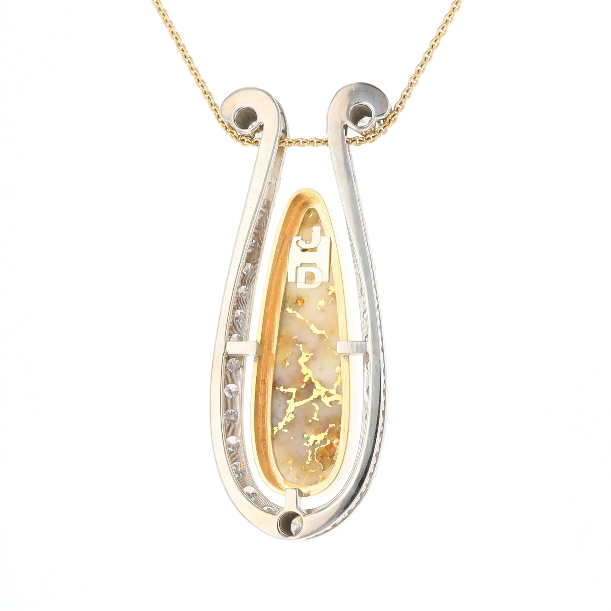 Gold Quartz Necklace Tear Drop Inlaid 4.78ctw Diamond Halo Pendant