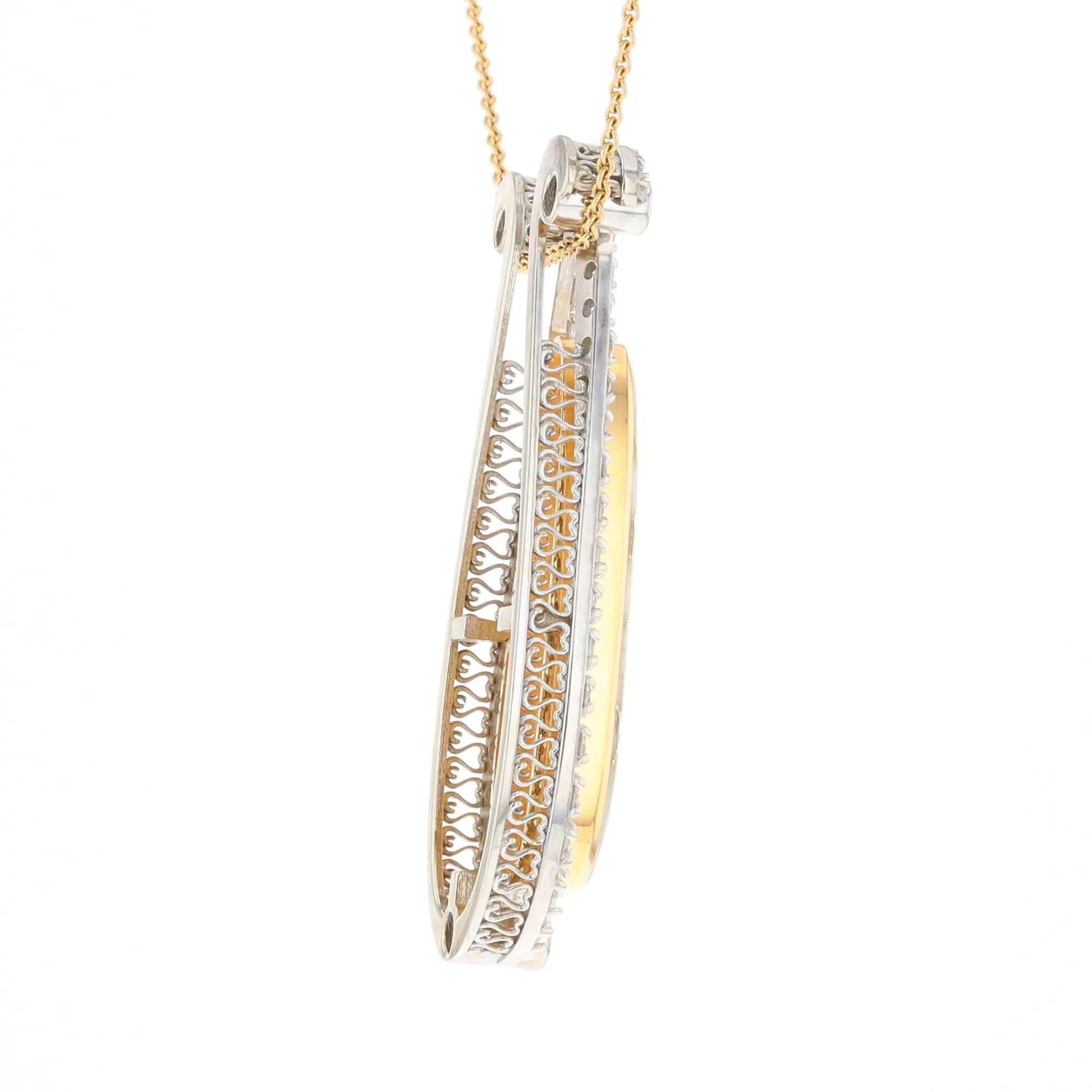 Gold Quartz Necklace Tear Drop Inlaid 4.78ctw Diamond Halo Pendant