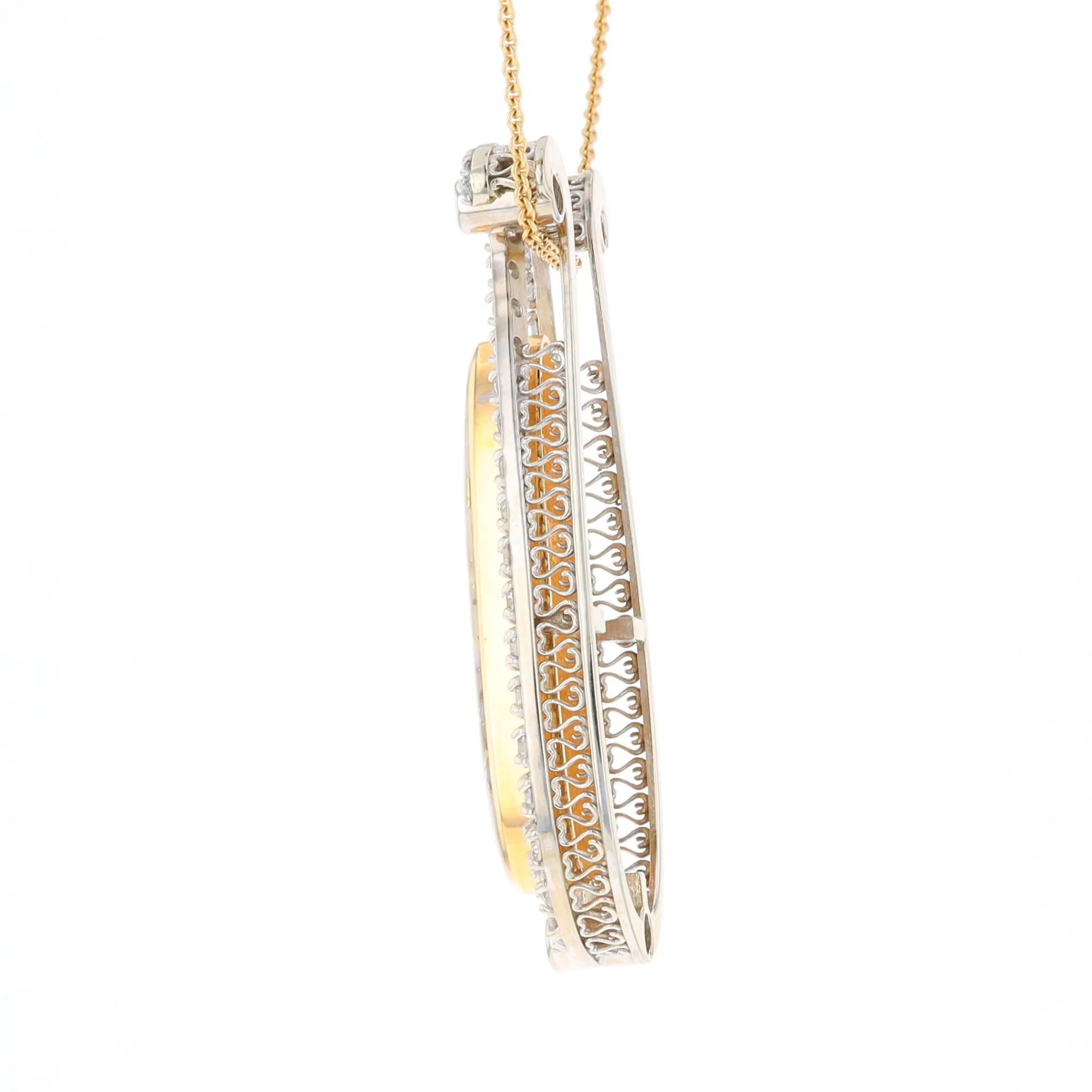 Gold Quartz Necklace Tear Drop Inlaid 4.78ctw Diamond Halo Pendant