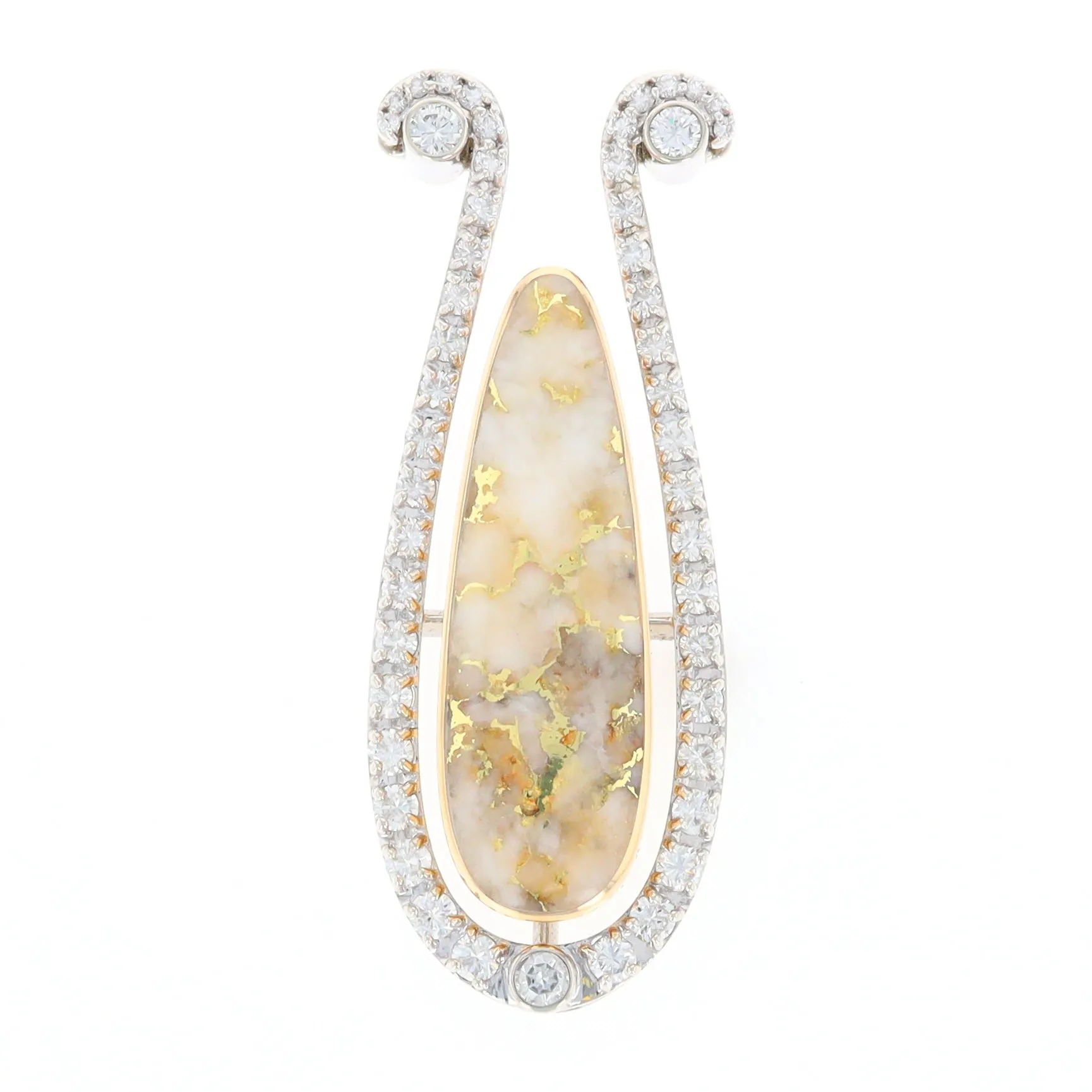 Gold Quartz Necklace Tear Drop Inlaid 4.78ctw Diamond Halo Pendant