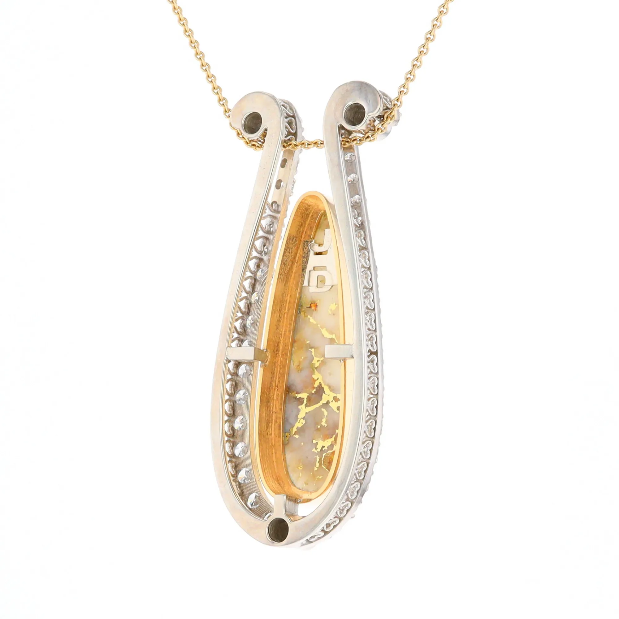 Gold Quartz Necklace Tear Drop Inlaid 4.78ctw Diamond Halo Pendant