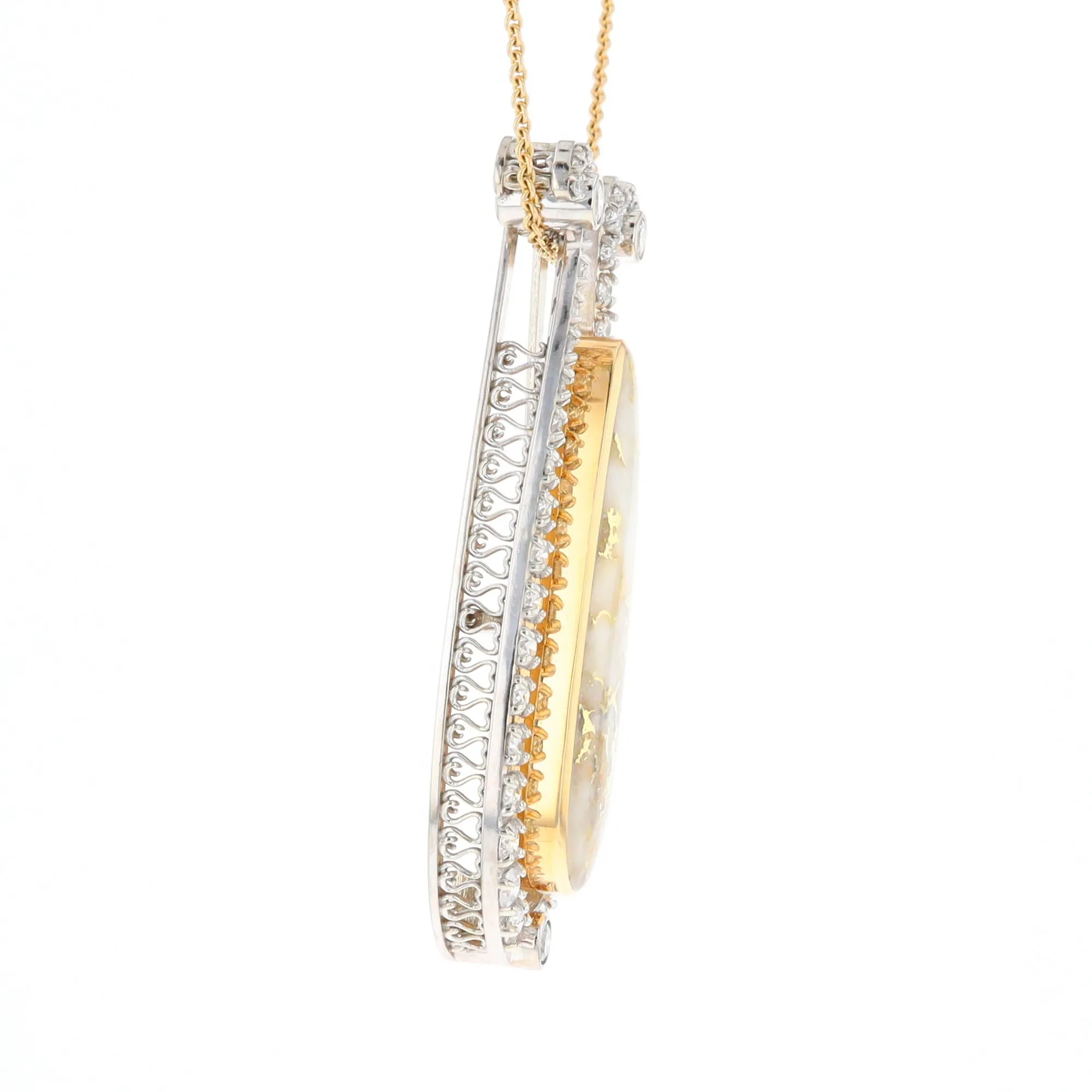 Gold Quartz Necklace Tear Drop Inlaid 4.78ctw Diamond Halo Pendant