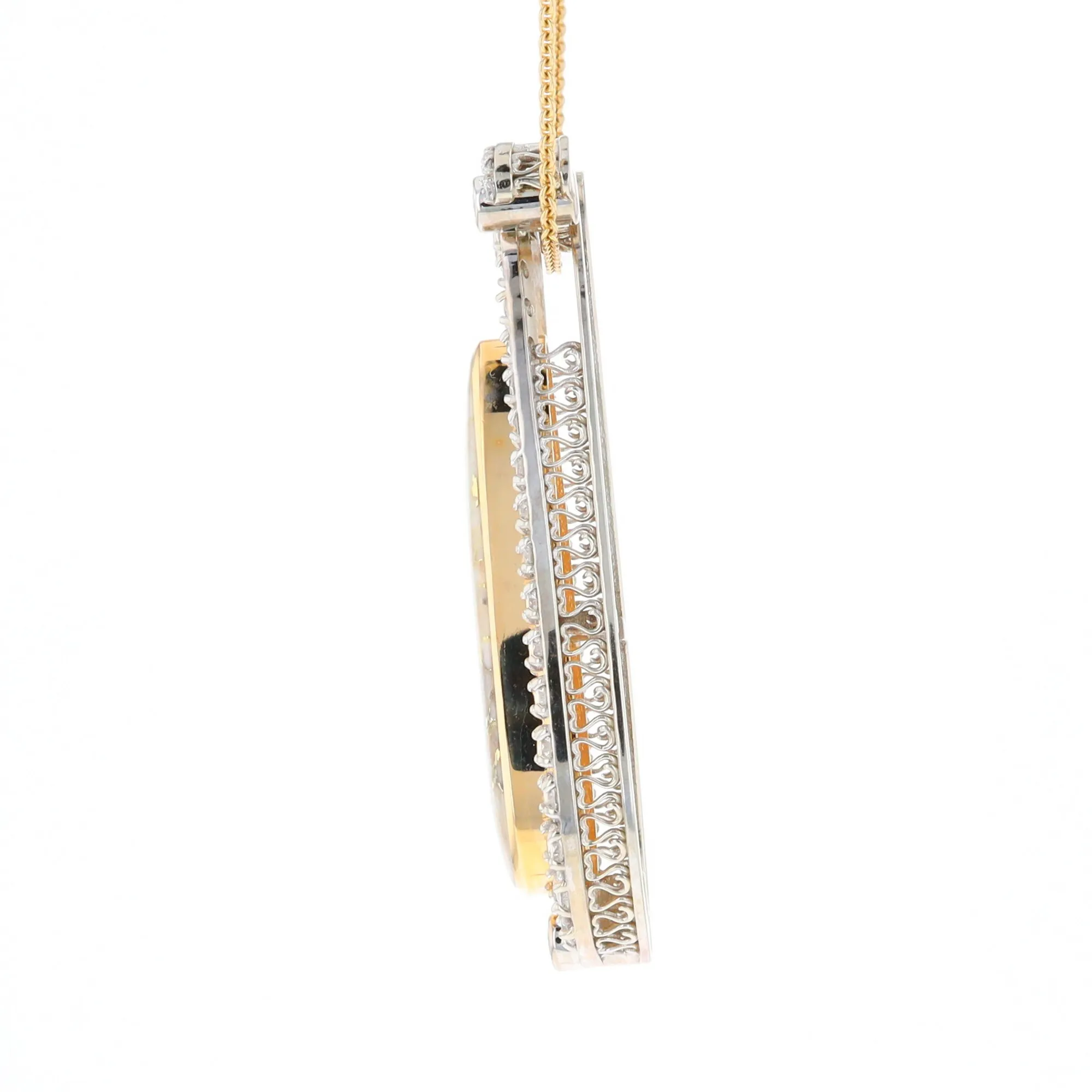 Gold Quartz Necklace Tear Drop Inlaid 4.78ctw Diamond Halo Pendant