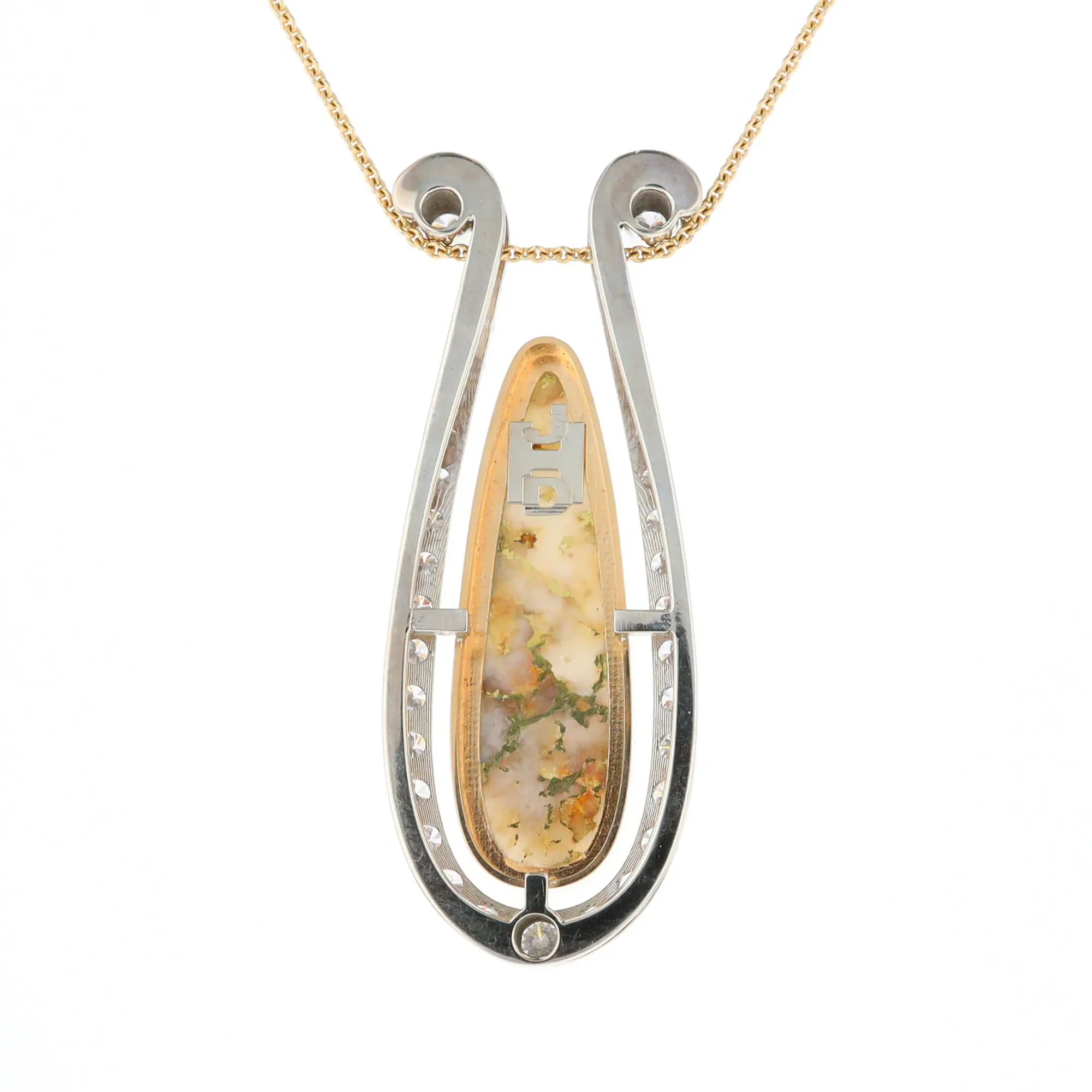 Gold Quartz Necklace Tear Drop Inlaid 4.78ctw Diamond Halo Pendant