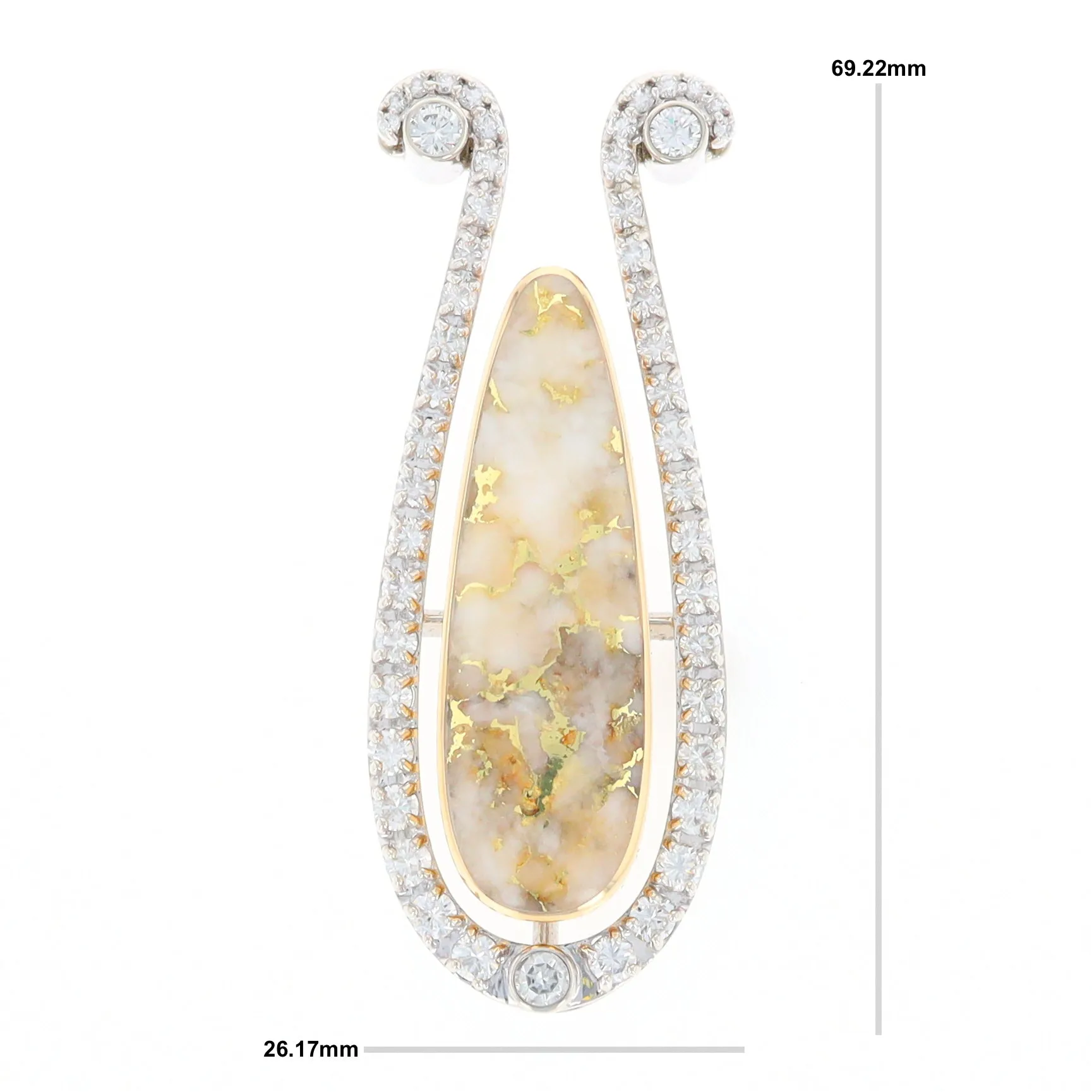 Gold Quartz Necklace Tear Drop Inlaid 4.78ctw Diamond Halo Pendant