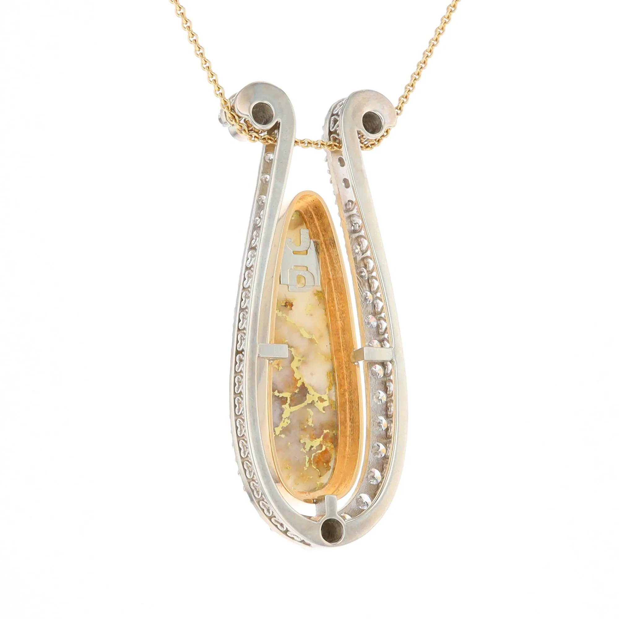 Gold Quartz Necklace Tear Drop Inlaid 4.78ctw Diamond Halo Pendant