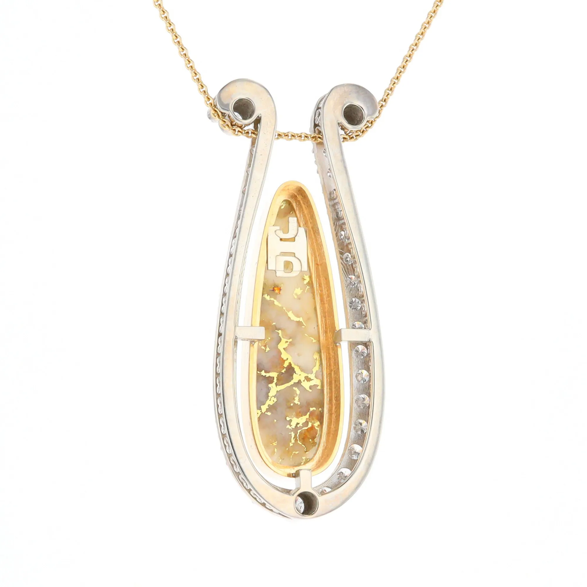 Gold Quartz Necklace Tear Drop Inlaid 4.78ctw Diamond Halo Pendant