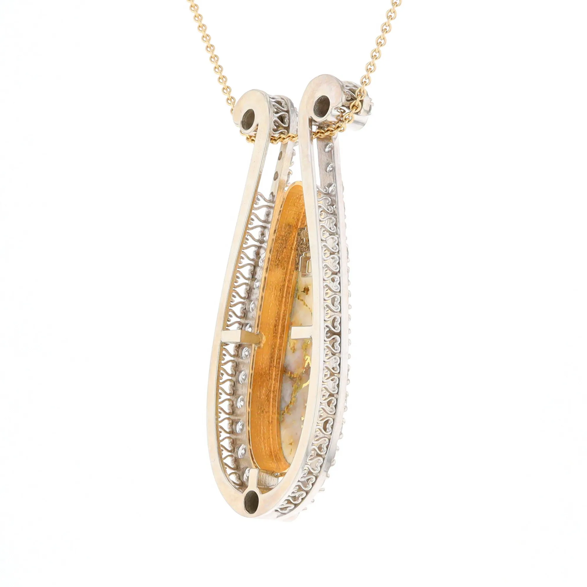 Gold Quartz Necklace Tear Drop Inlaid 4.78ctw Diamond Halo Pendant