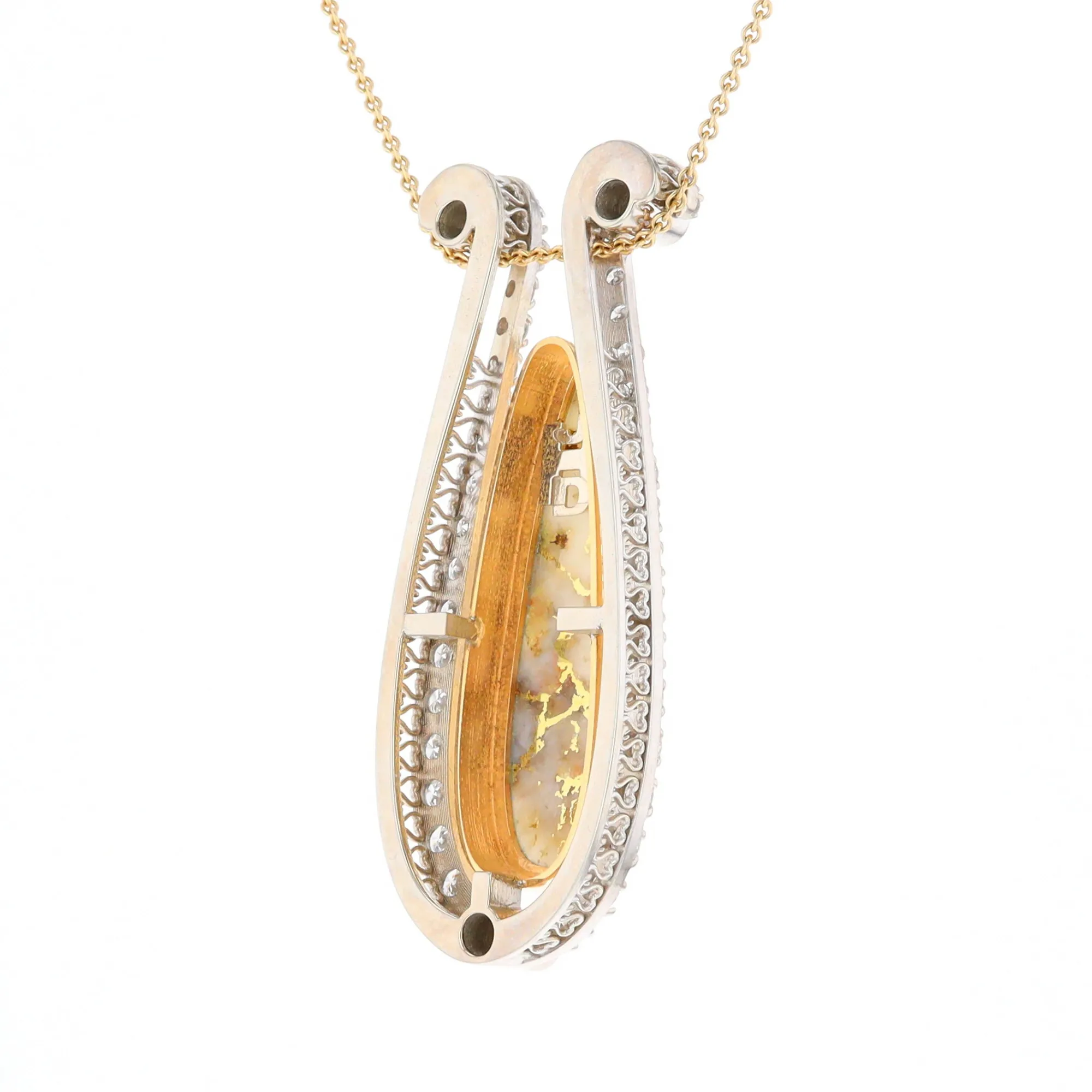 Gold Quartz Necklace Tear Drop Inlaid 4.78ctw Diamond Halo Pendant
