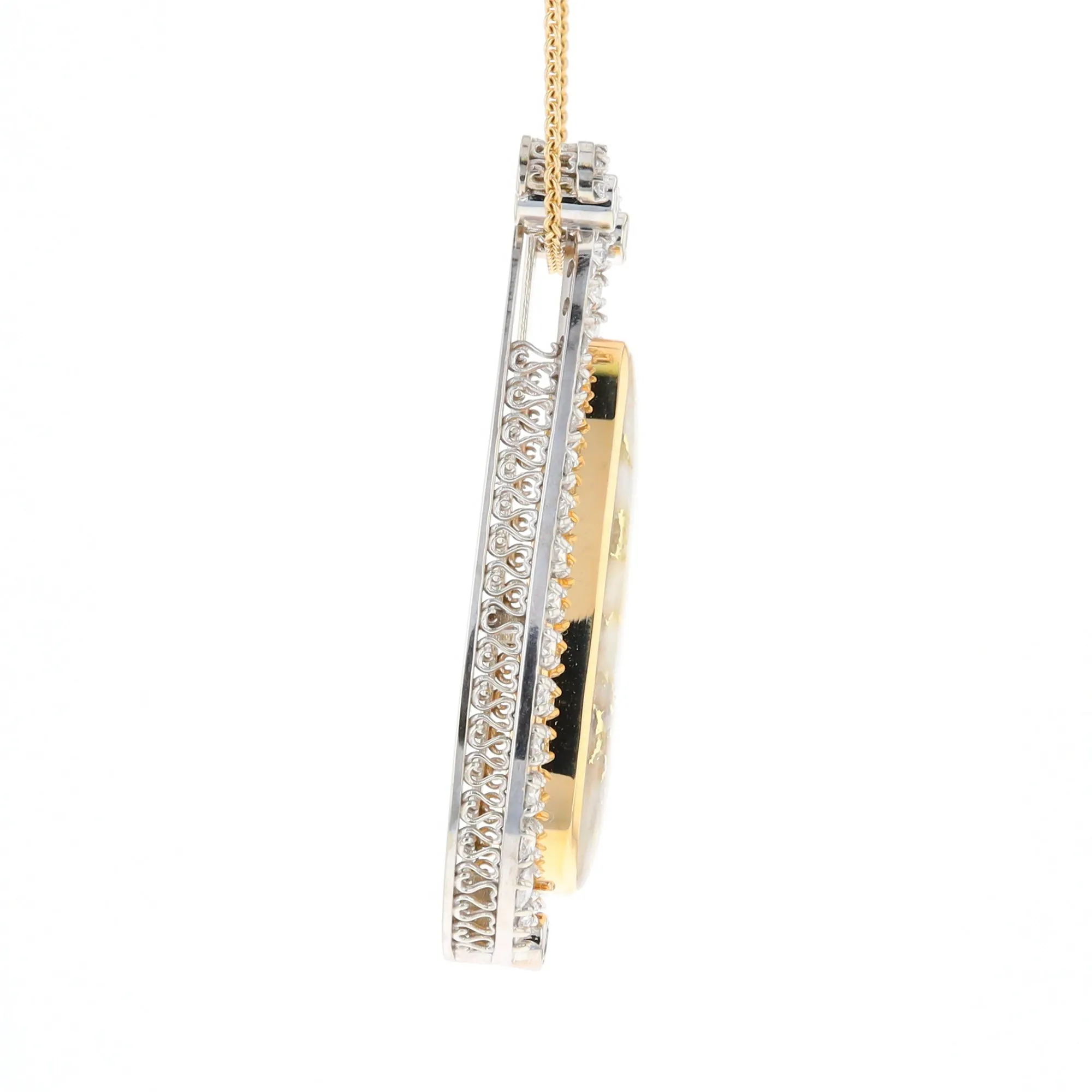 Gold Quartz Necklace Tear Drop Inlaid 4.78ctw Diamond Halo Pendant