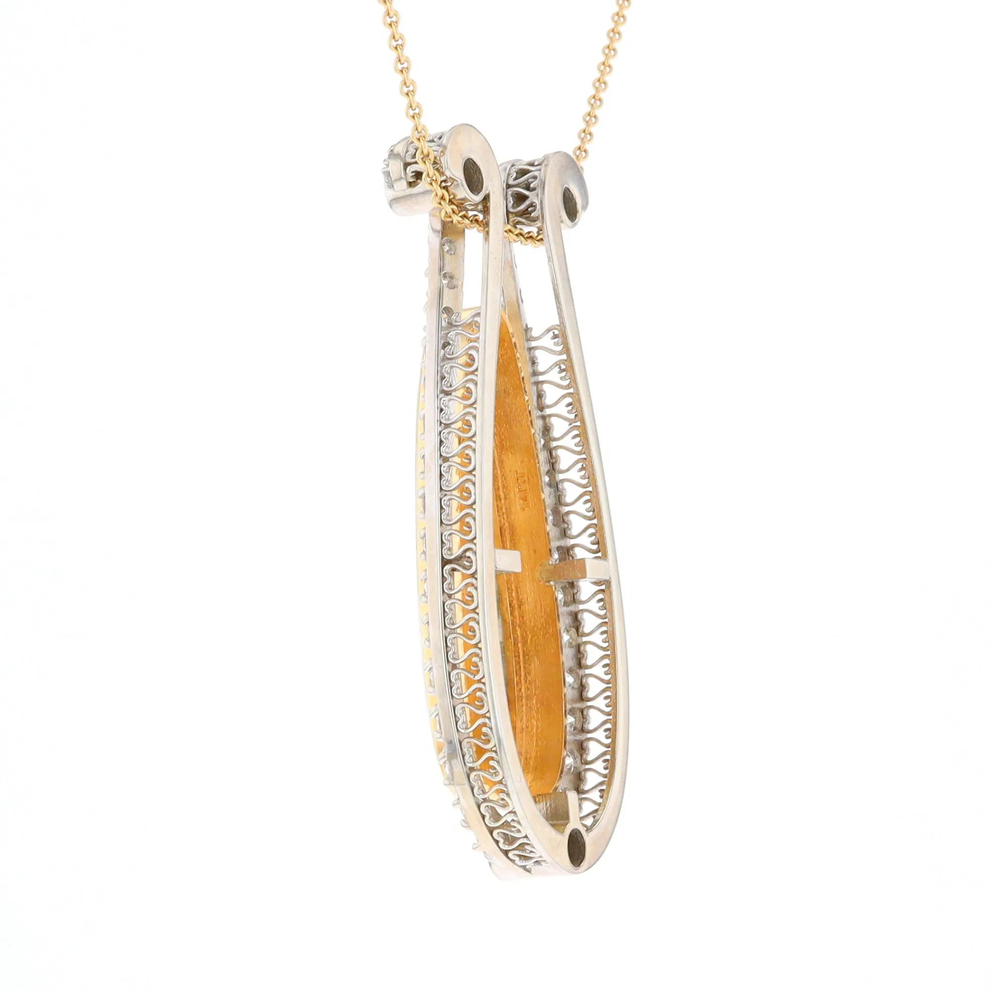 Gold Quartz Necklace Tear Drop Inlaid 4.78ctw Diamond Halo Pendant