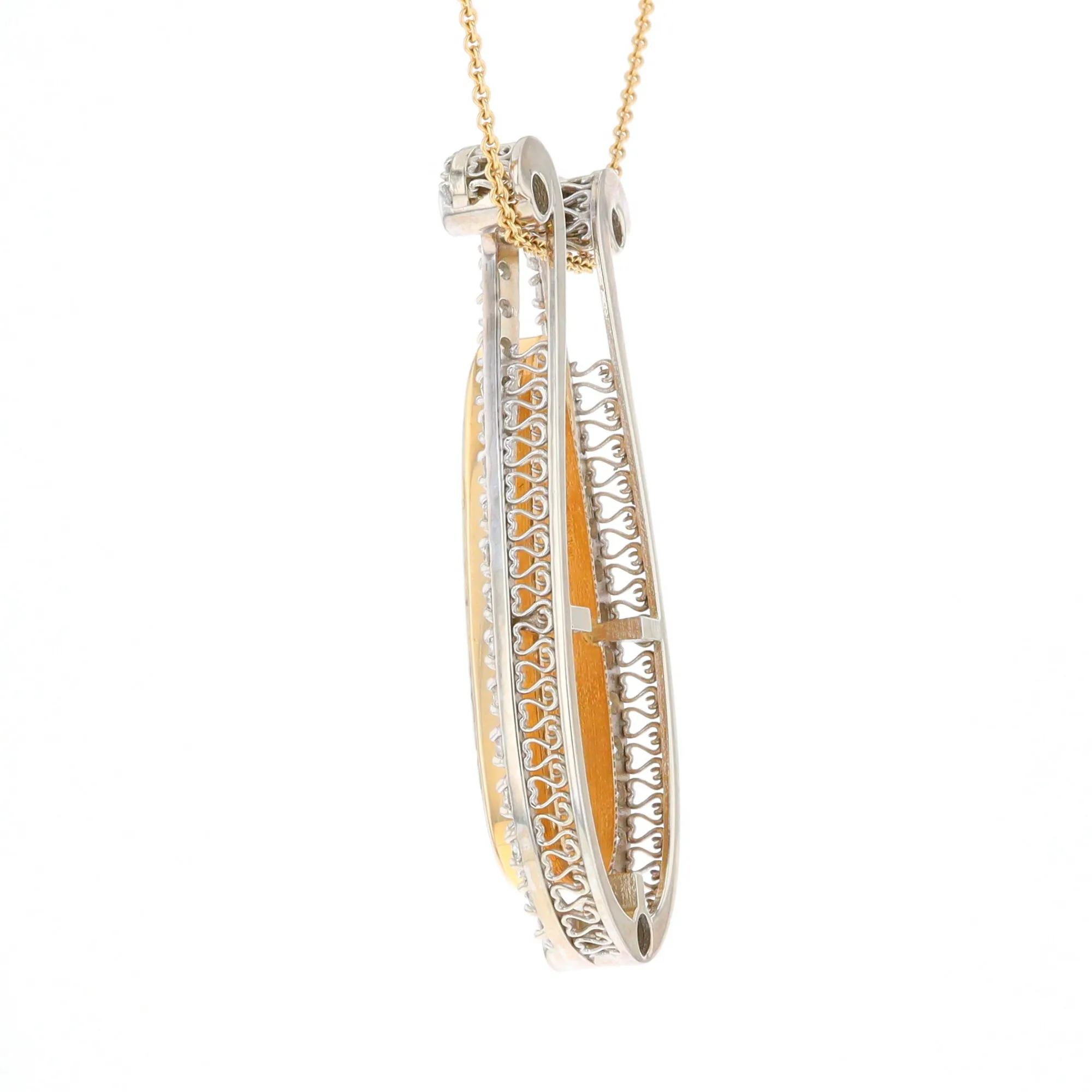 Gold Quartz Necklace Tear Drop Inlaid 4.78ctw Diamond Halo Pendant