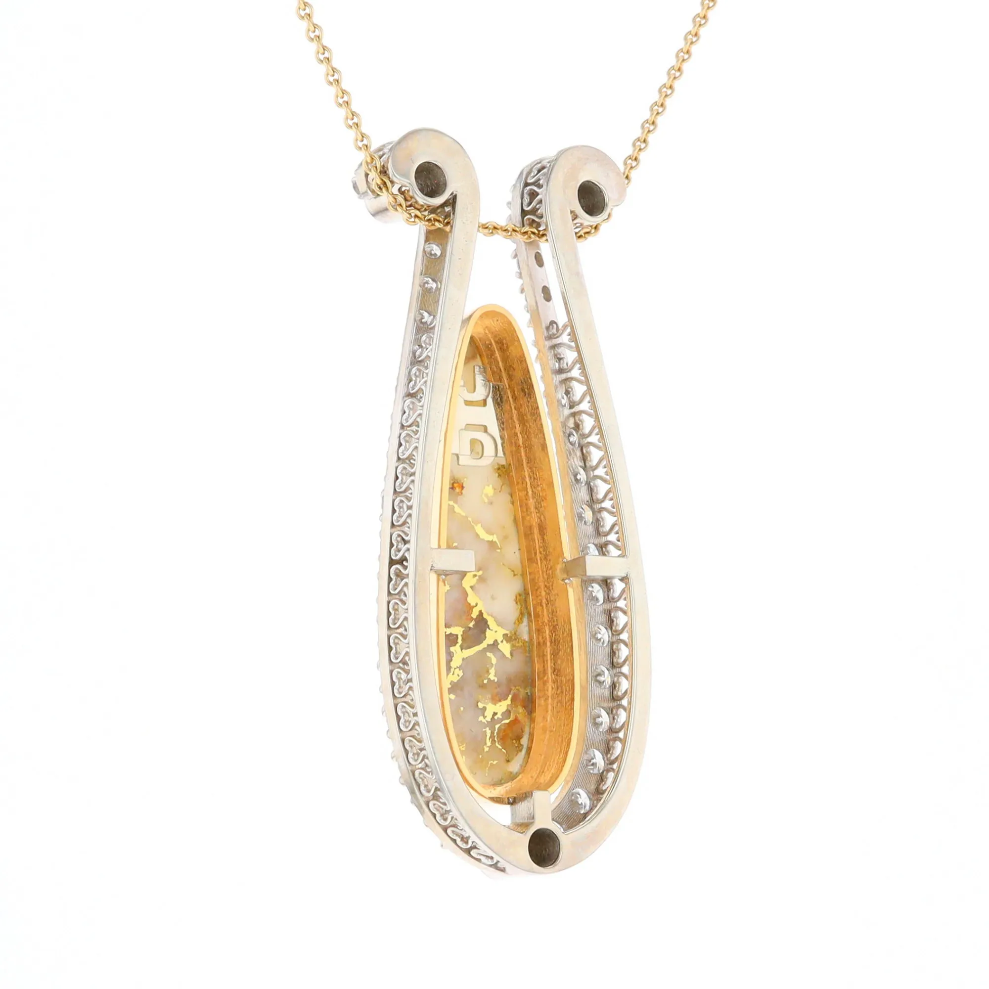 Gold Quartz Necklace Tear Drop Inlaid 4.78ctw Diamond Halo Pendant
