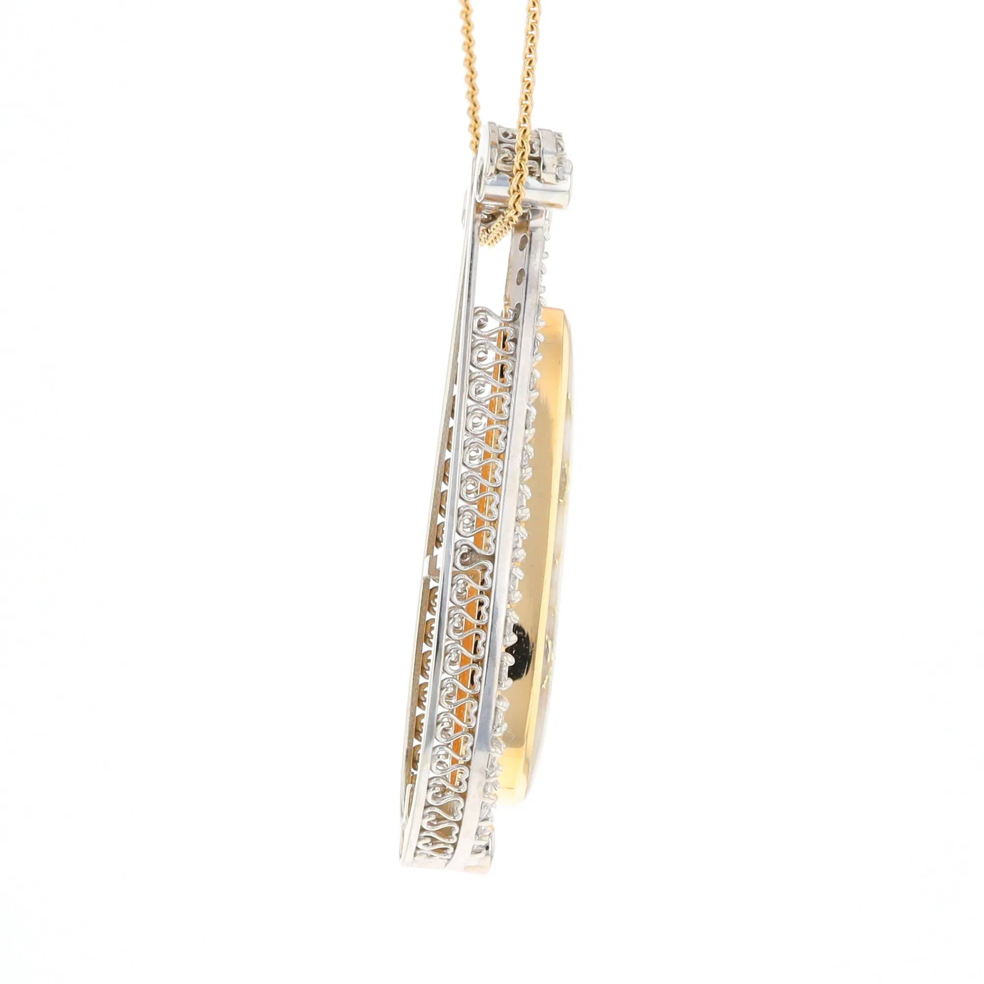 Gold Quartz Necklace Tear Drop Inlaid 4.78ctw Diamond Halo Pendant