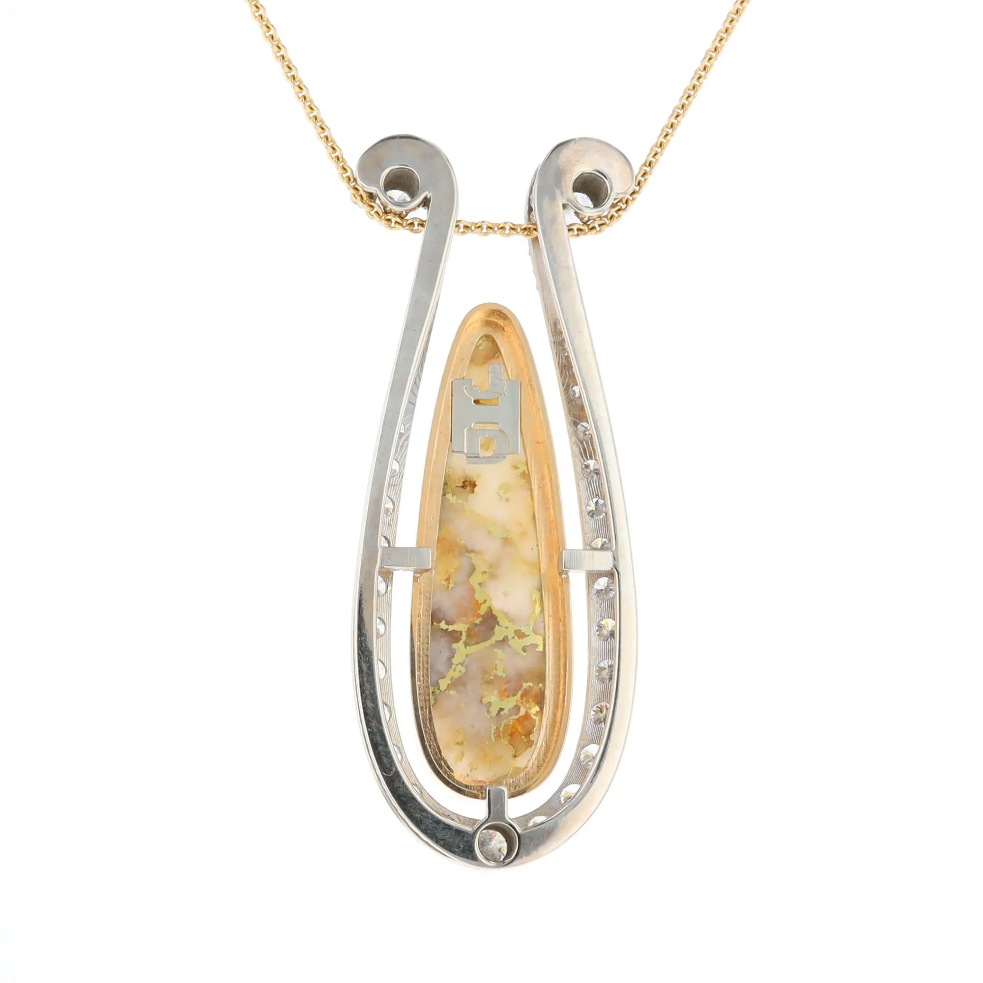 Gold Quartz Necklace Tear Drop Inlaid 4.78ctw Diamond Halo Pendant